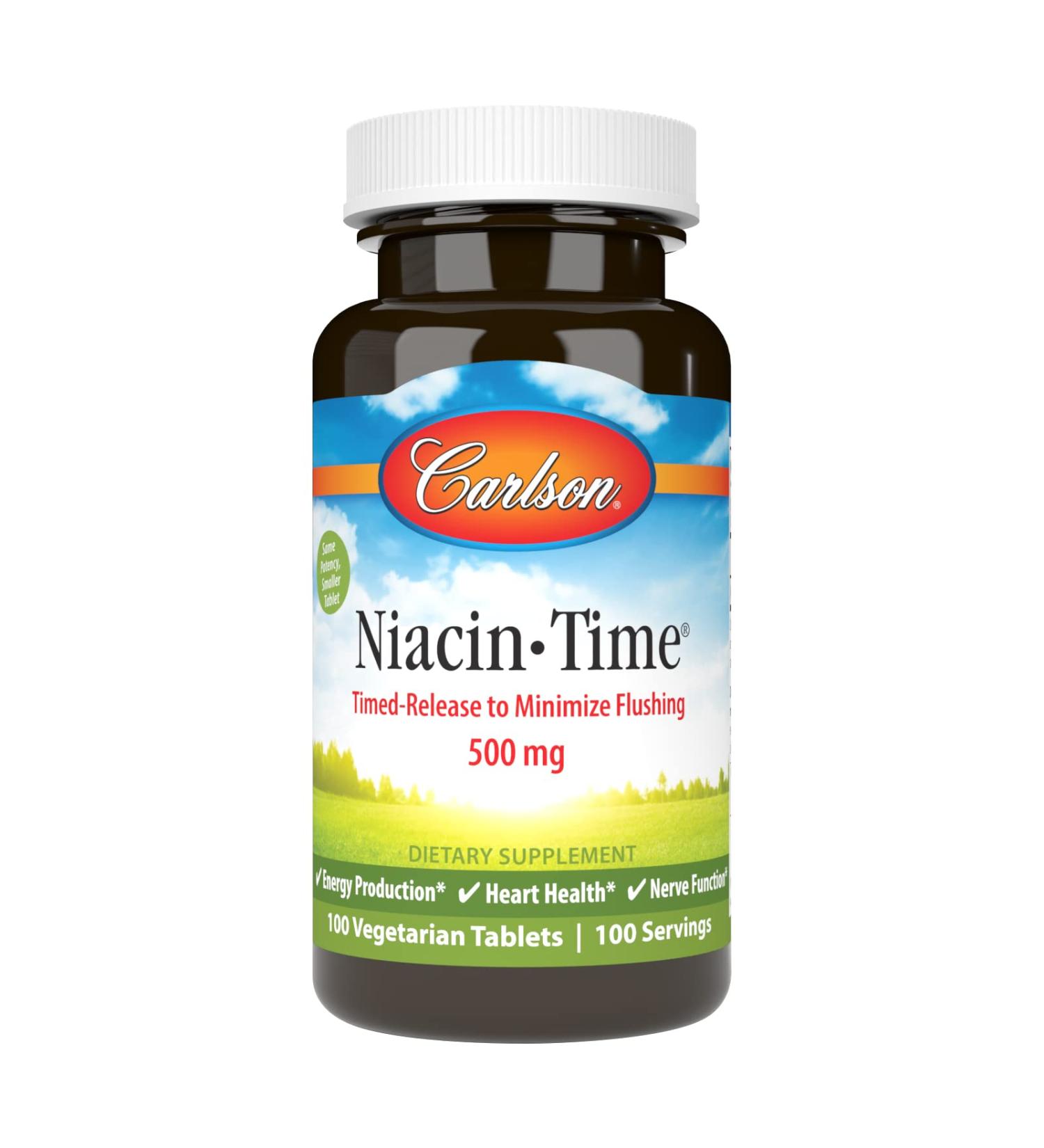 Carlson Niacin-Time 500 mg Vitamin B-3 Time-Released 100 Tablets 100 Count (Pack of 1) - Buy Online on GoSupps.com