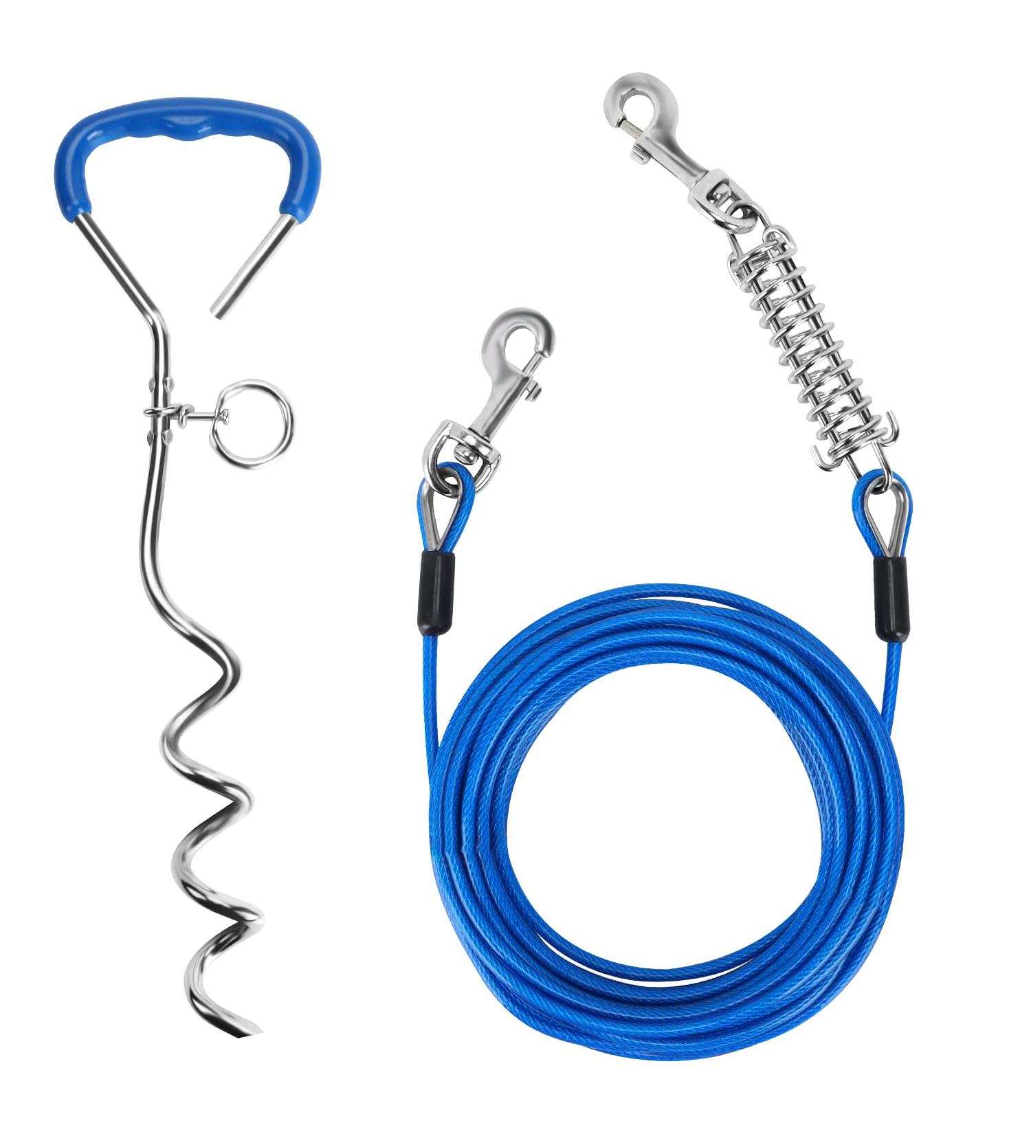 Dog Tie Out Cable and Stake 15FT Dog Runner Cable with Dog Yard Stake Long Dog Chains for Outside with Spring Dog Lead Take with Long Yard Leash Tie Out Tether for Medium Large Dogs Camping - Buy Online on GoSupps.com