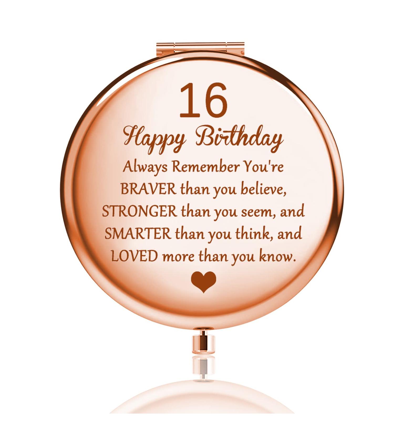 FUSTMW Happy 16th Birthday Gifts Mirror - Rose Gold Compact Pocket Makeup Mirror for Girls - Sweet 16 Inspirational Gift - Buy Online on GoSupps.com