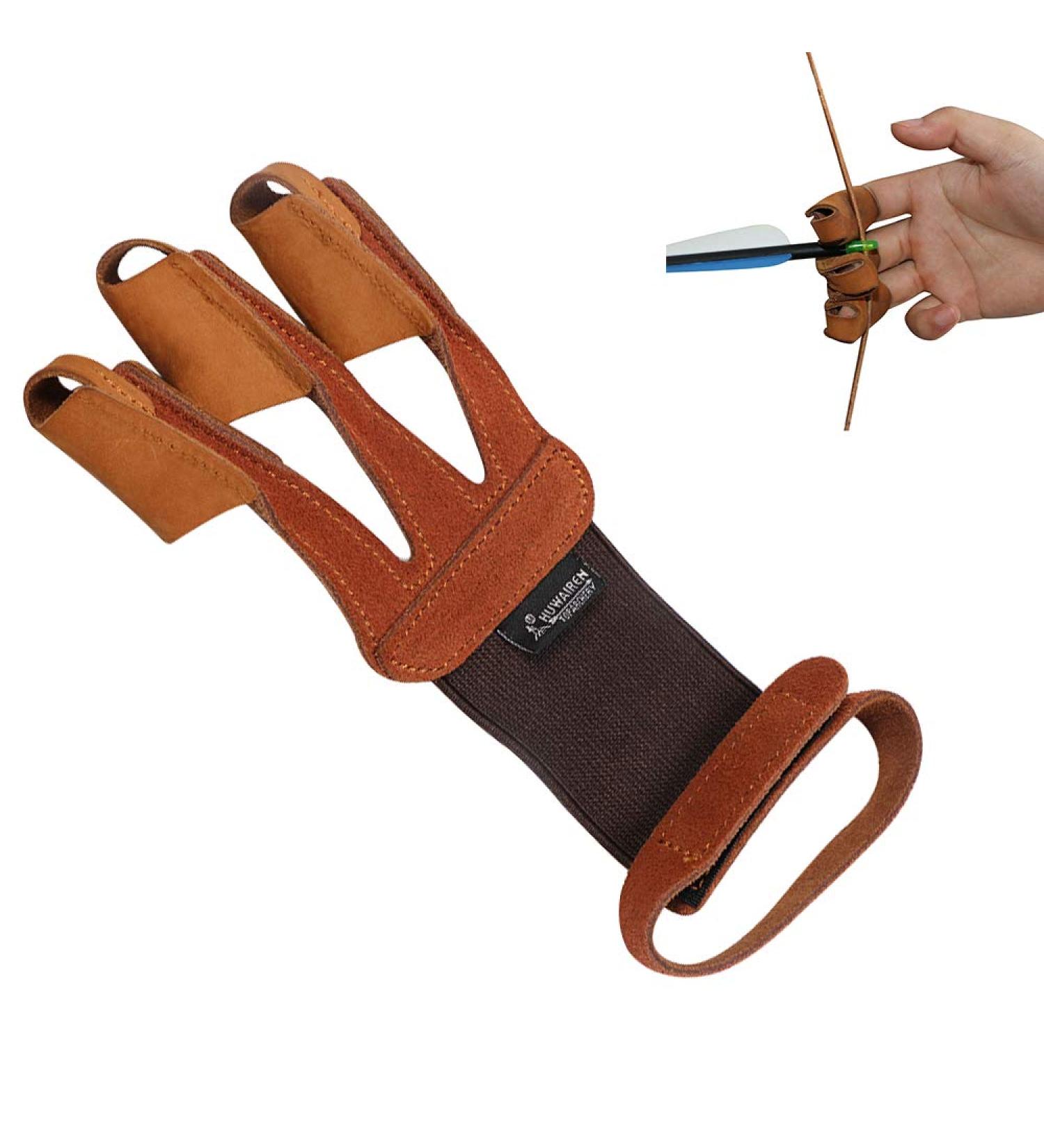 Huntingdoor Archery Glove 3 Finger Guard - Protective Leather Gloves for Hunting and Shooting - Men, Women, Youth Beginners - Buy Online on GoSupps.com
