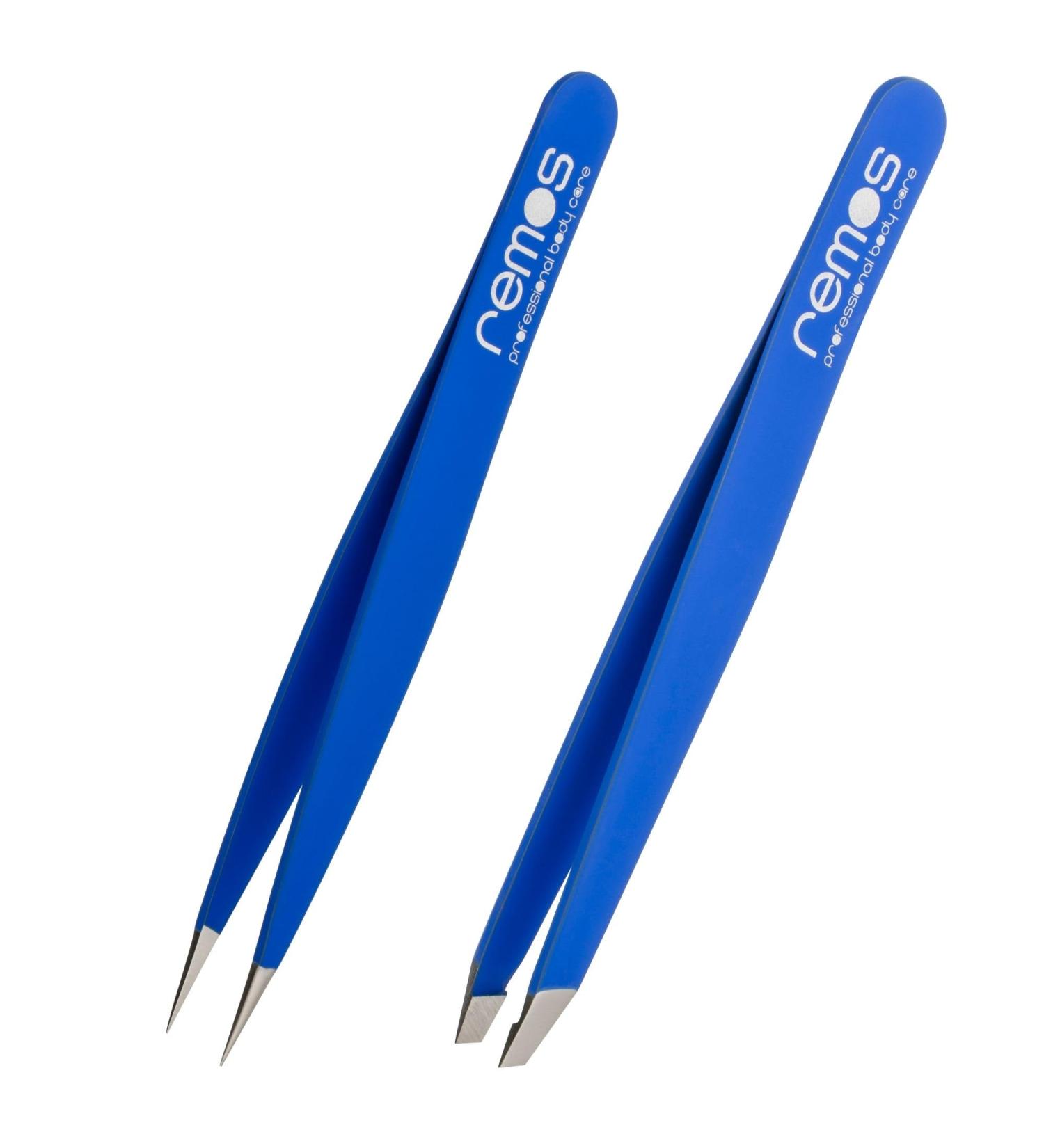 REMOS 2-Piece Tweezers Set - Eyebrow & Splinter Tweezers in Dark Blue | International Shipping - Buy Online on GoSupps.com