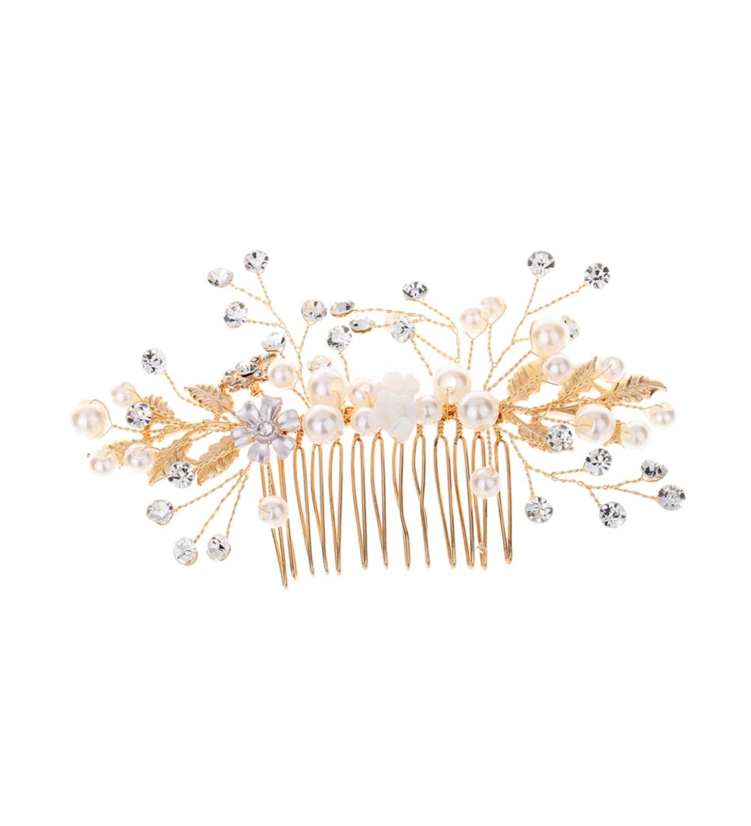 Didiseaon Tiara Pearl Hair Comb Crystal Headpiece Bridal Headwear Rhinestone Comb Flower Hair Jewelry Bride Flowers Hair Accessories - Buy Online on GoSupps.com