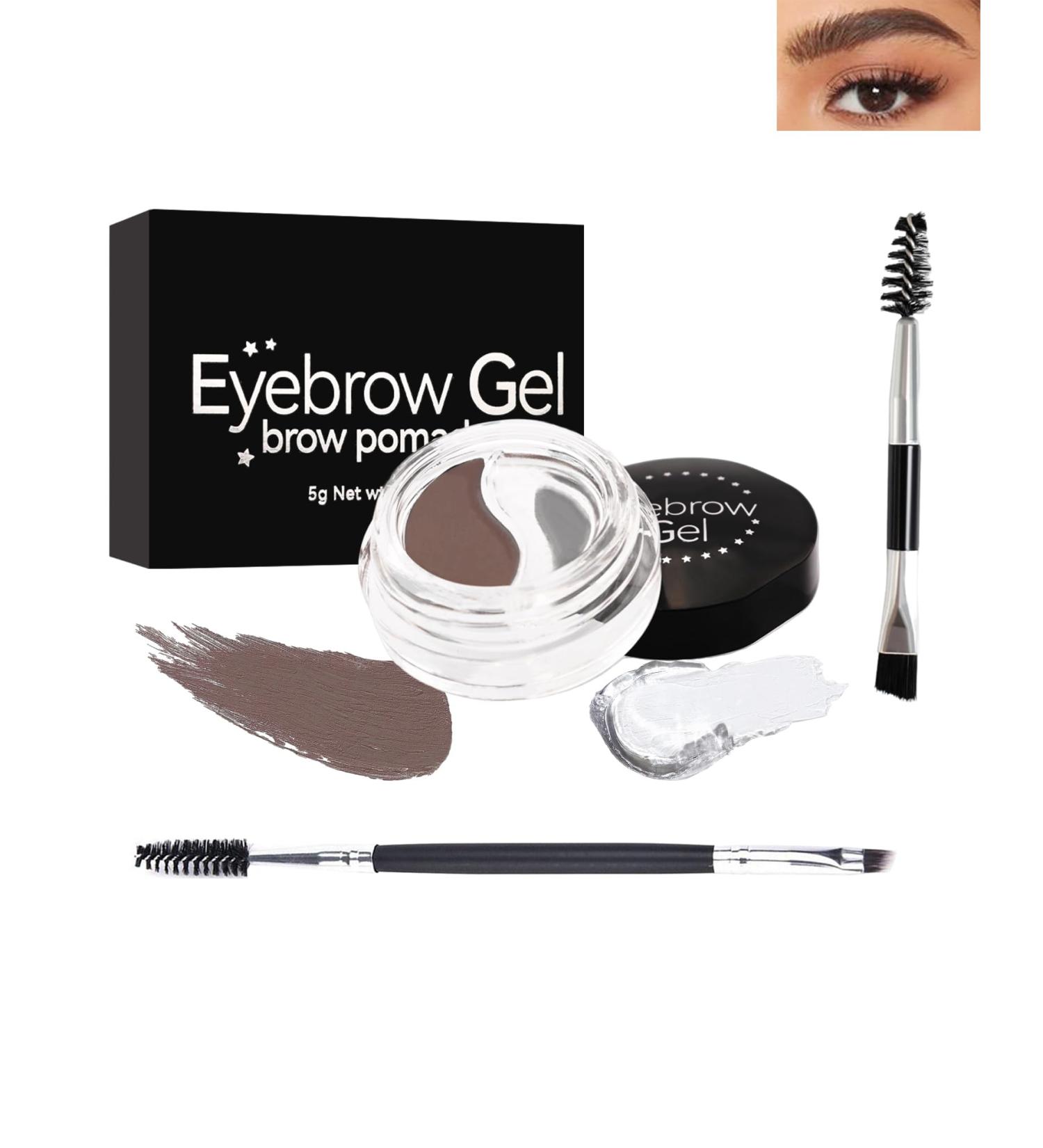 2 Colors Eyebrow Pomade Set-2 in 1 Waterproof Eyebrow Cream Gel Brown & Clear Brow Setting Glue Wax Filling & Shaping Tinted Brow Filler with Brow Brush Tool Eyebrow Color Makeup for Women -#02 02# Brown - Buy Online on GoSupps.com
