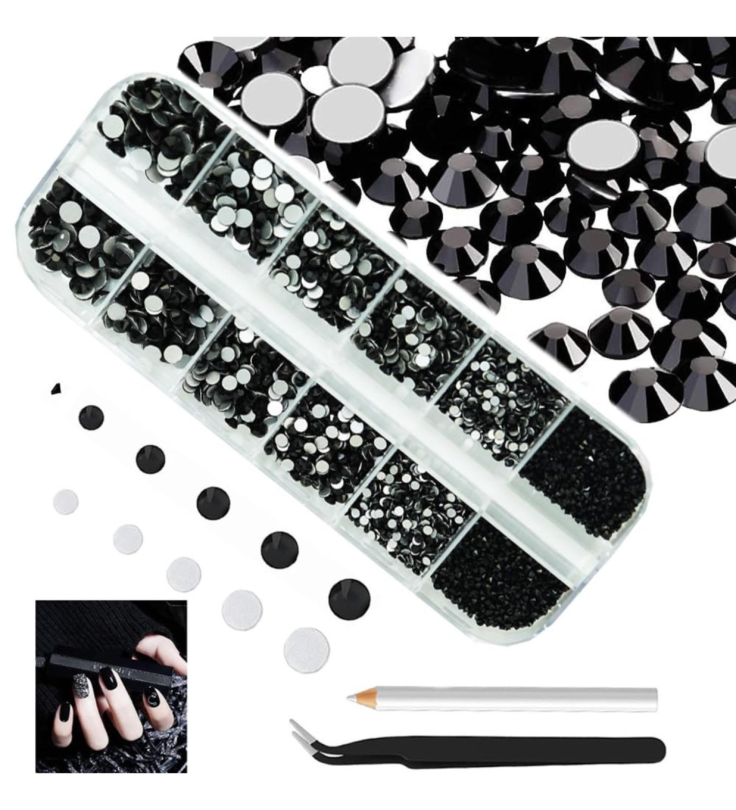 4200 Pcal Black Rhinestones - Assorted SS6-SS20 Flatback Nail Gems K9 Glass Crystals for Nail Art & DIY Projects - Buy Online on GoSupps.com