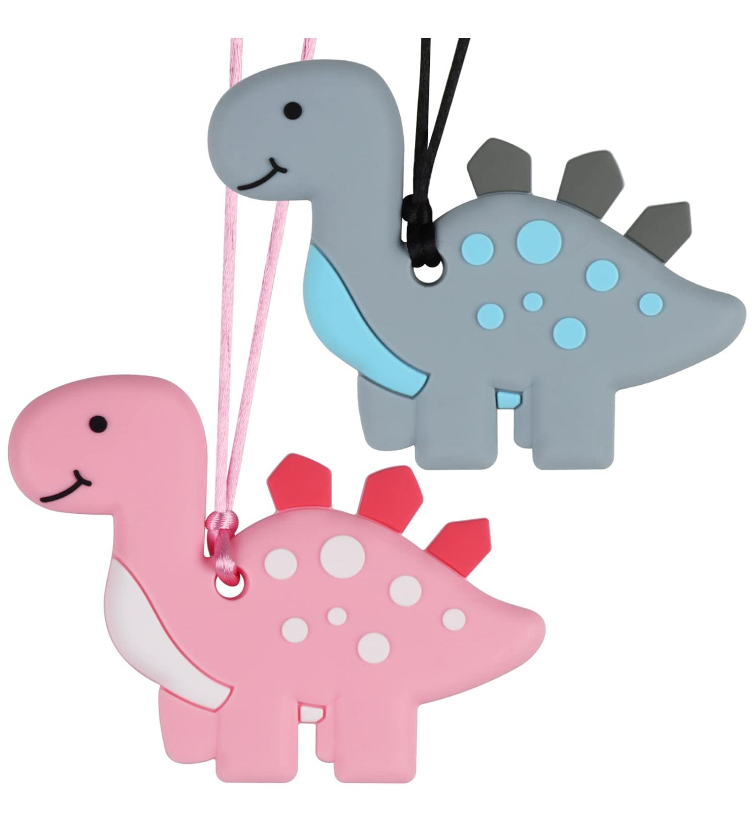 Nearbyme Baby Teething Necklace 2PACK Gray/Pink - Silicone Chewable Teether for Babies and Toddlers - Sensory Oral Motor Chew Tool for Aggressive Chewers - Buy Online on GoSupps.com