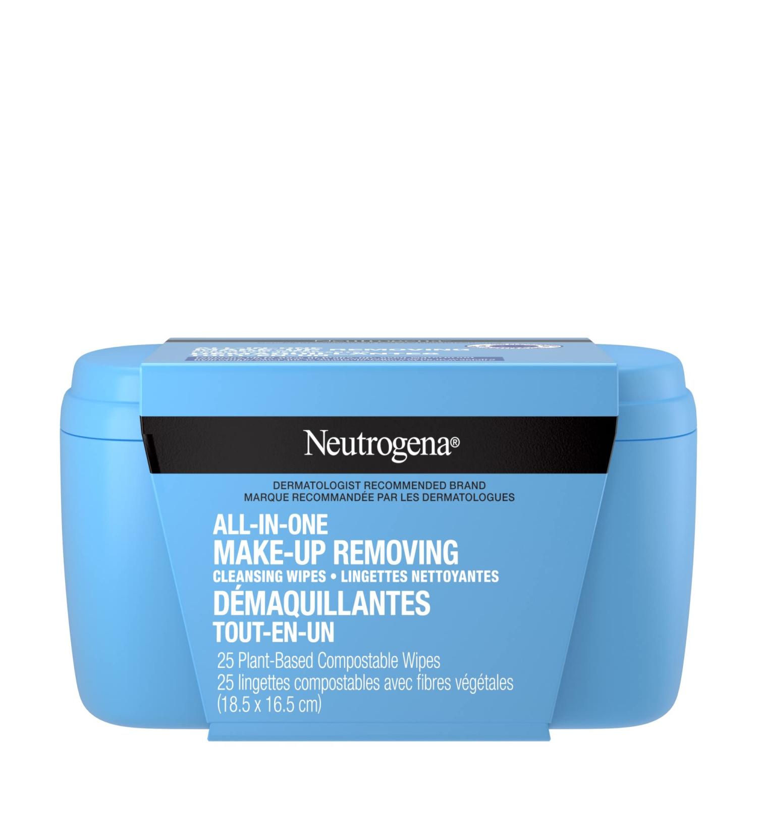 Neutrogena All-in-One Makeup Removing Cleansing Wipes - Face Cleanser - Eye Makeup Remover - Biodegradable - 25 Facial Wipes - Buy Online on GoSupps.com