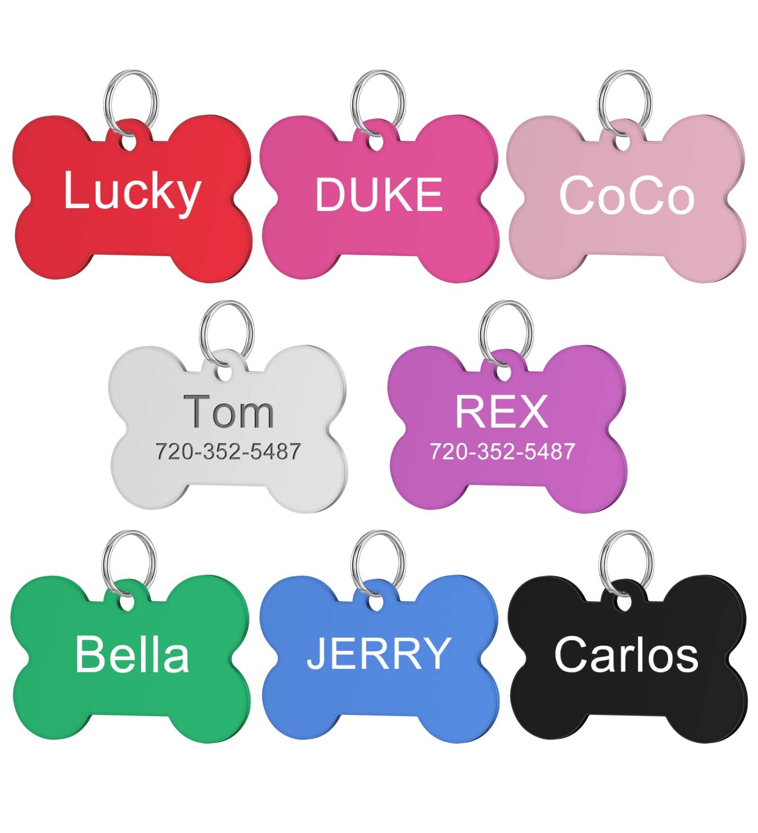 Nibana Personalized Pet ID Tags - Engraved Aluminum Name Tags for Dogs & Cats - Double Sided Pet Collar Accessories - Set of 8 (Bone) - Buy Online on GoSupps.com