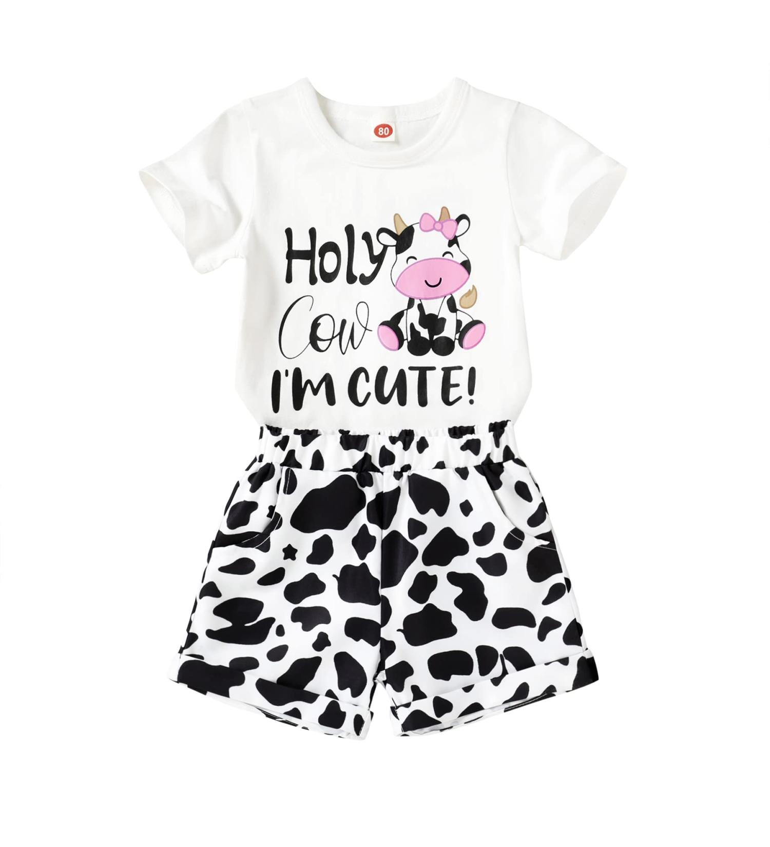 YOUNGER TREE Toddler Baby Girls Watermelon T-shirt + Linen Shorts Set | Cute Cow Print | 4 Years - Buy Online on GoSupps.com