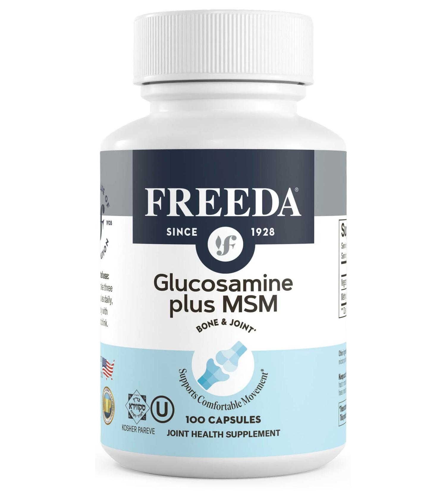 FREEDA Glucosamine MSM Vegan Joint Flexibility & Mobility Supplement Vegetarian Glucosamine Without Shellfish Supports Joint Function Third-Party Tested (100 Capsules) 100 Count (Pack of 1) - Buy Online on GoSupps.com