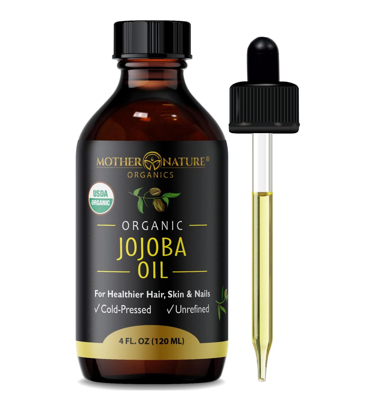 Mother Nature Jojoba Oil - USDA Certified Organic, 100% Pure, Cold Pressed & Unrefined, Hexane Free - Natural Moisturizer for Face, Hair & Skin - Non-GMO & Cruelty Free (4 Fl Oz) - Buy Online on GoSupps.com