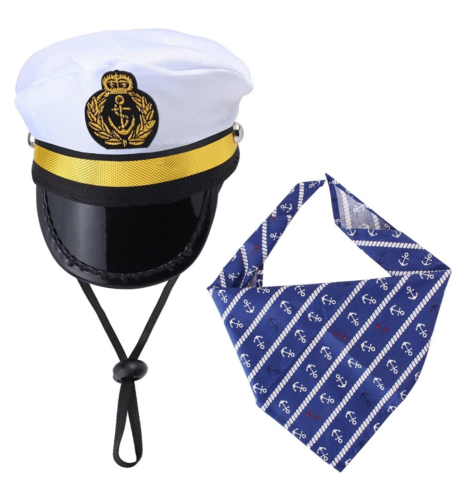 Yewong Pet Captain Sailors Costume Set Dog Cat Sea Captain Hat with Pet Anchor Triangle Bibs Scarf for Cat Puppy Navy Halloween Cosplay Costume Accessories Photo Props (White-B) - Buy Online on GoSupps.com