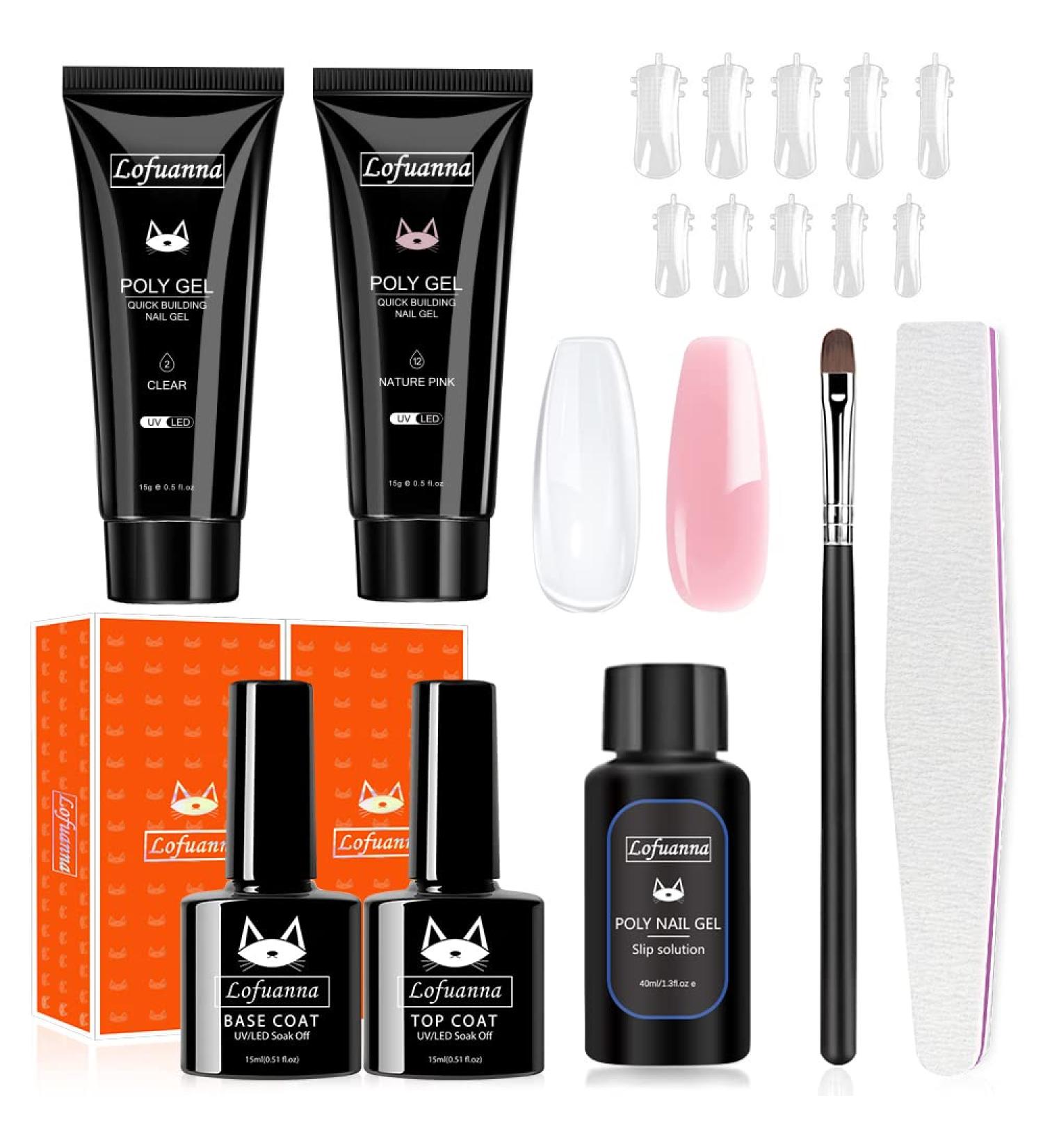 Lofuanna Poly Gel Nail Kit - Starter Kit with 15ML Clear & Natural Pink Builder Gel, Slip Solution - All-in-One Nail Art Design for Beginners - Buy Online on GoSupps.com