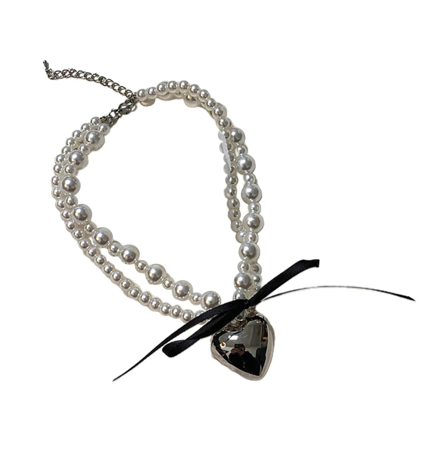 OralGos Heart Imitation Pearl Necklace for Women - Harajuku & Campus Style Jewelry - Simple Clavicle Chain Design - Shop Internationally - Buy Online on GoSupps.com