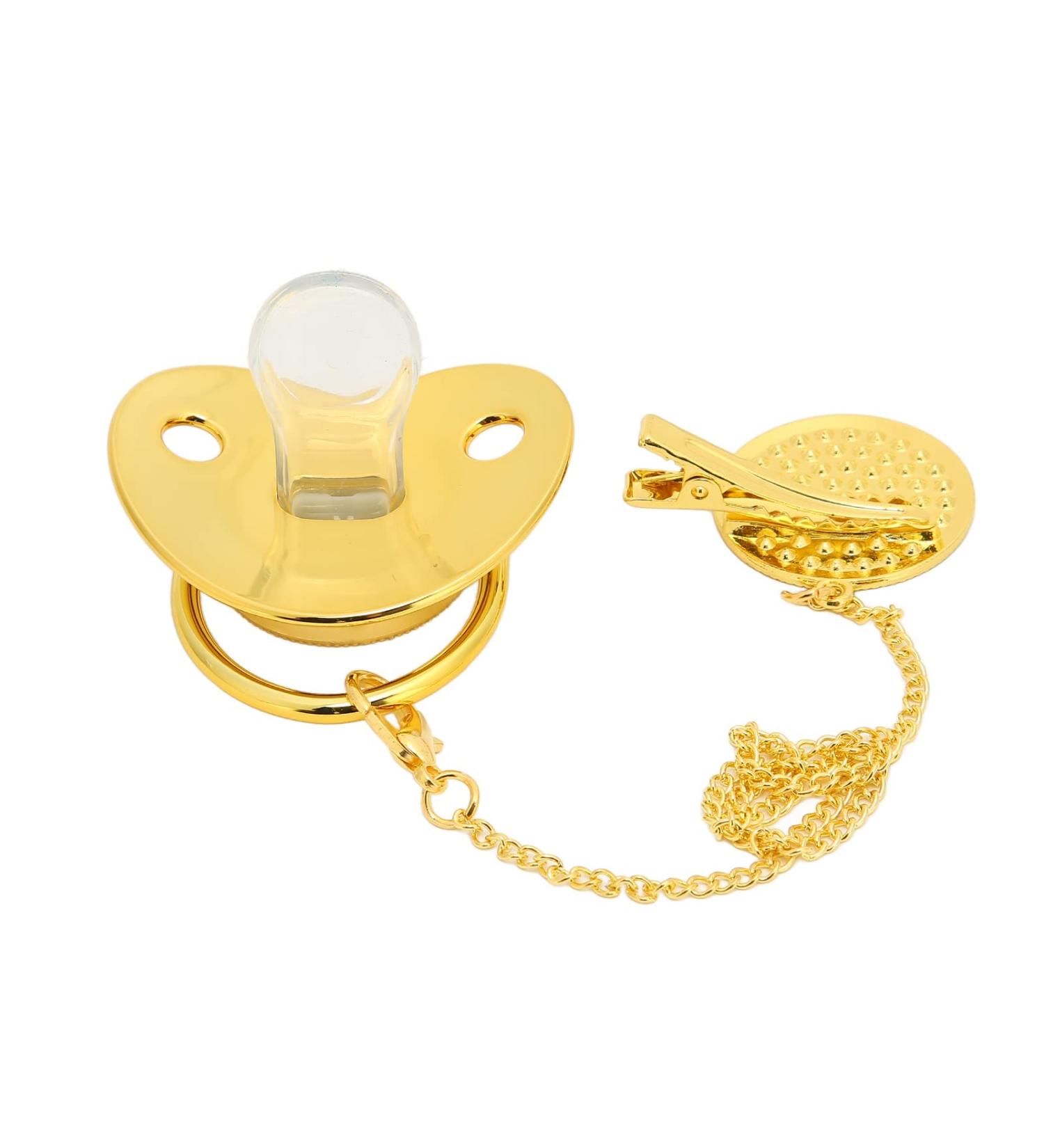 Alomejor Baby Pacifier - Curved Design 26 Letters Safe Materials Healthy Bling with Clips for 6-18 Months - Golden Color - Buy Online on GoSupps.com