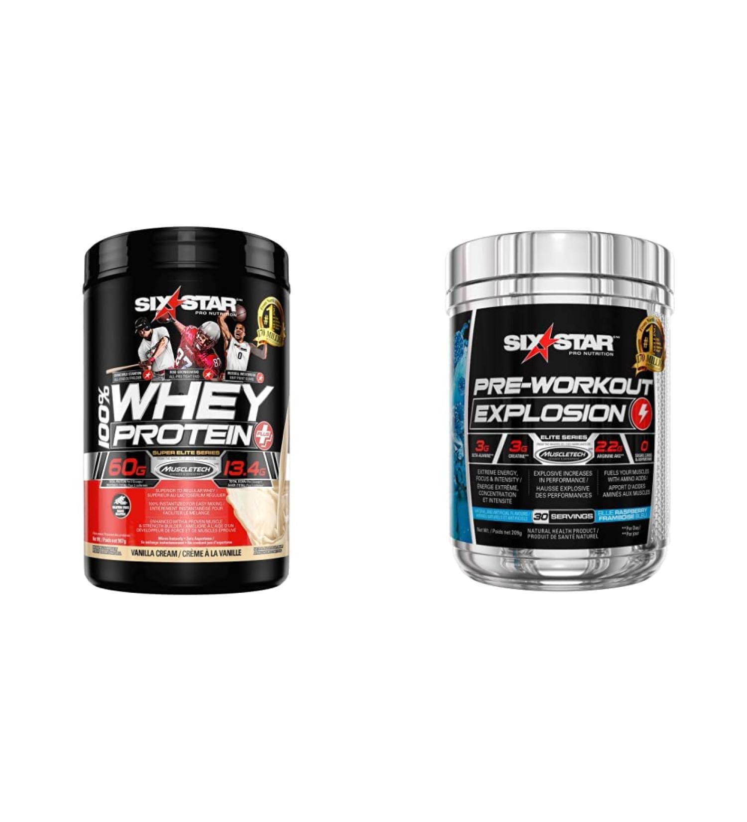 Whey Protein Powder + Pre Workout Powder - Six Star 100% Whey Protein Plus and Preworkout Explosion - Buy Online on GoSupps.com