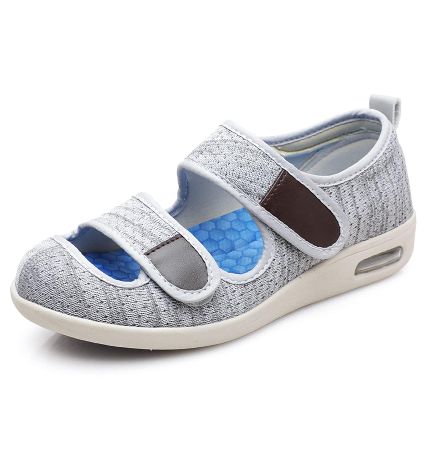 KXSM Women's Wide Width Healthy Home Shoes - Adjustable Closure for Diabetic Edema & Plantar Fasciitis - Light Grey - Size 38 - Buy Online on GoSupps.com