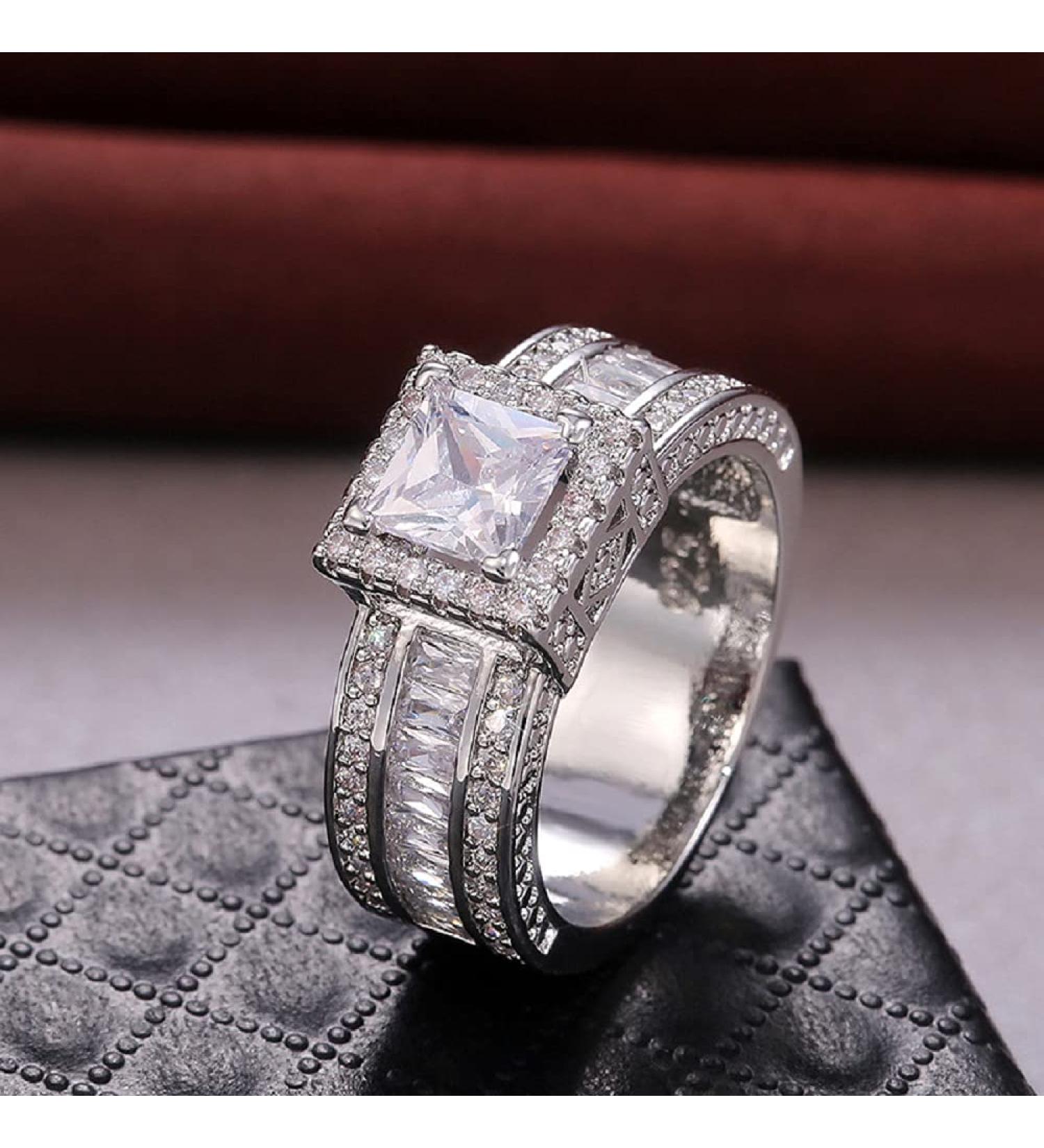 Princess Cut CZ Halo Engagement Ring | Cubic Zirconia Promise Band for Women | Size 9 - Buy Online on GoSupps.com