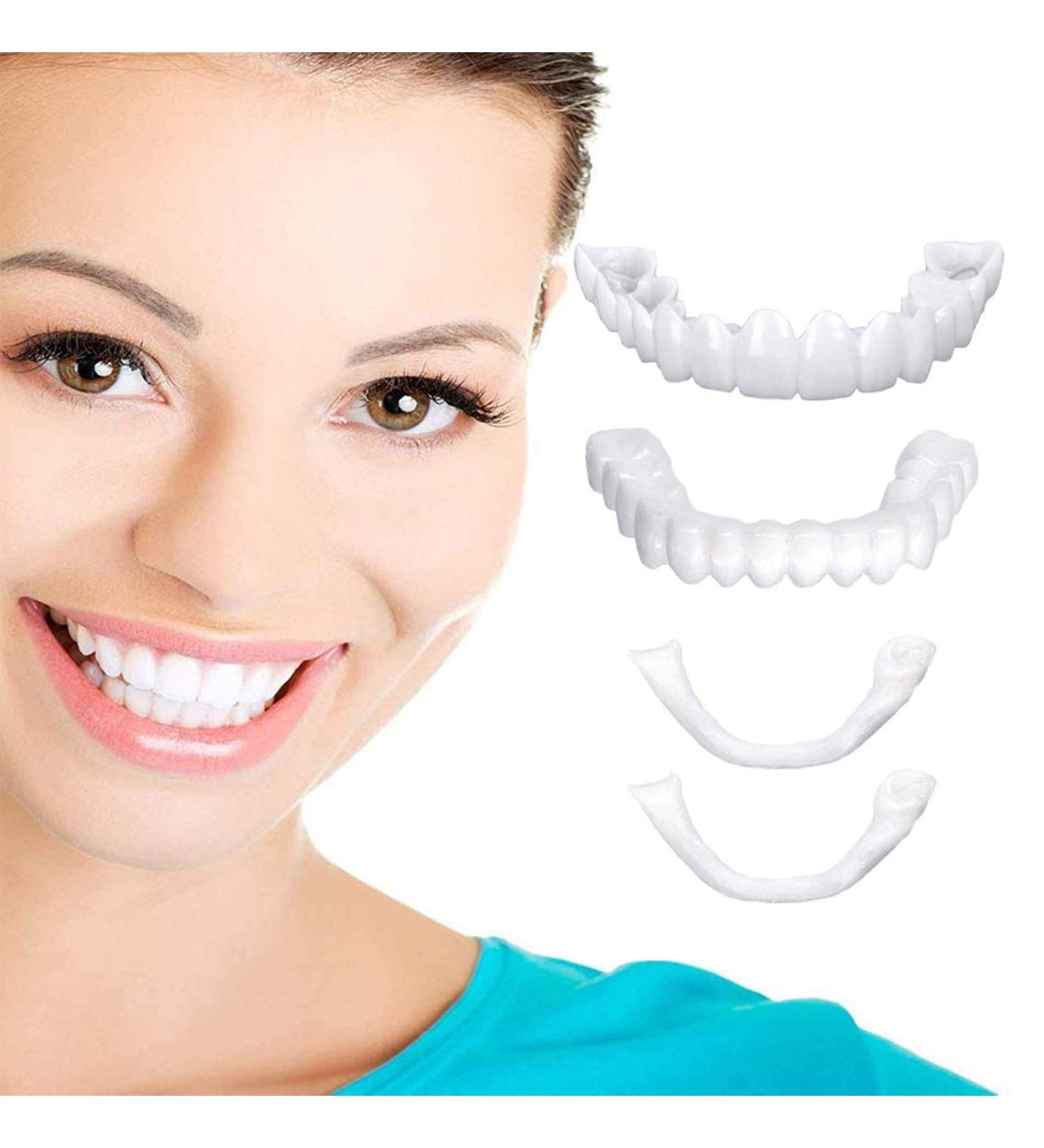 2 Pairs of Instant Veneers Dentures - Temporary False Teeth for Whitest Smile | Cosmetic Above & Below Tooth Covers - Buy Online on GoSupps.com