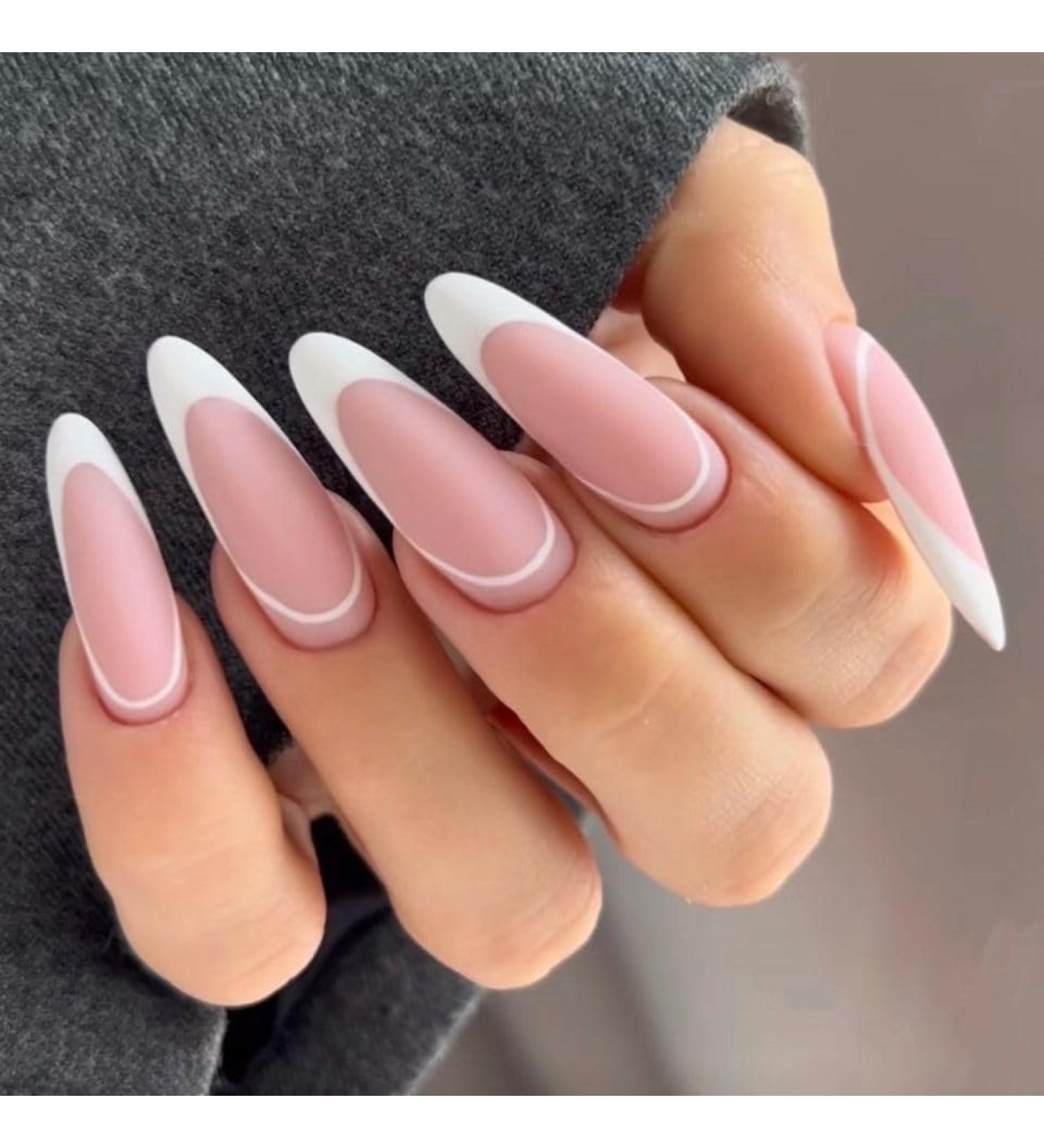 Matte French Tip Press on Nails - Long False Nails Press On Nails with Nail Tips press on nails Acrylic False Nails Cute Artificial Nails - Buy Online on GoSupps.com
