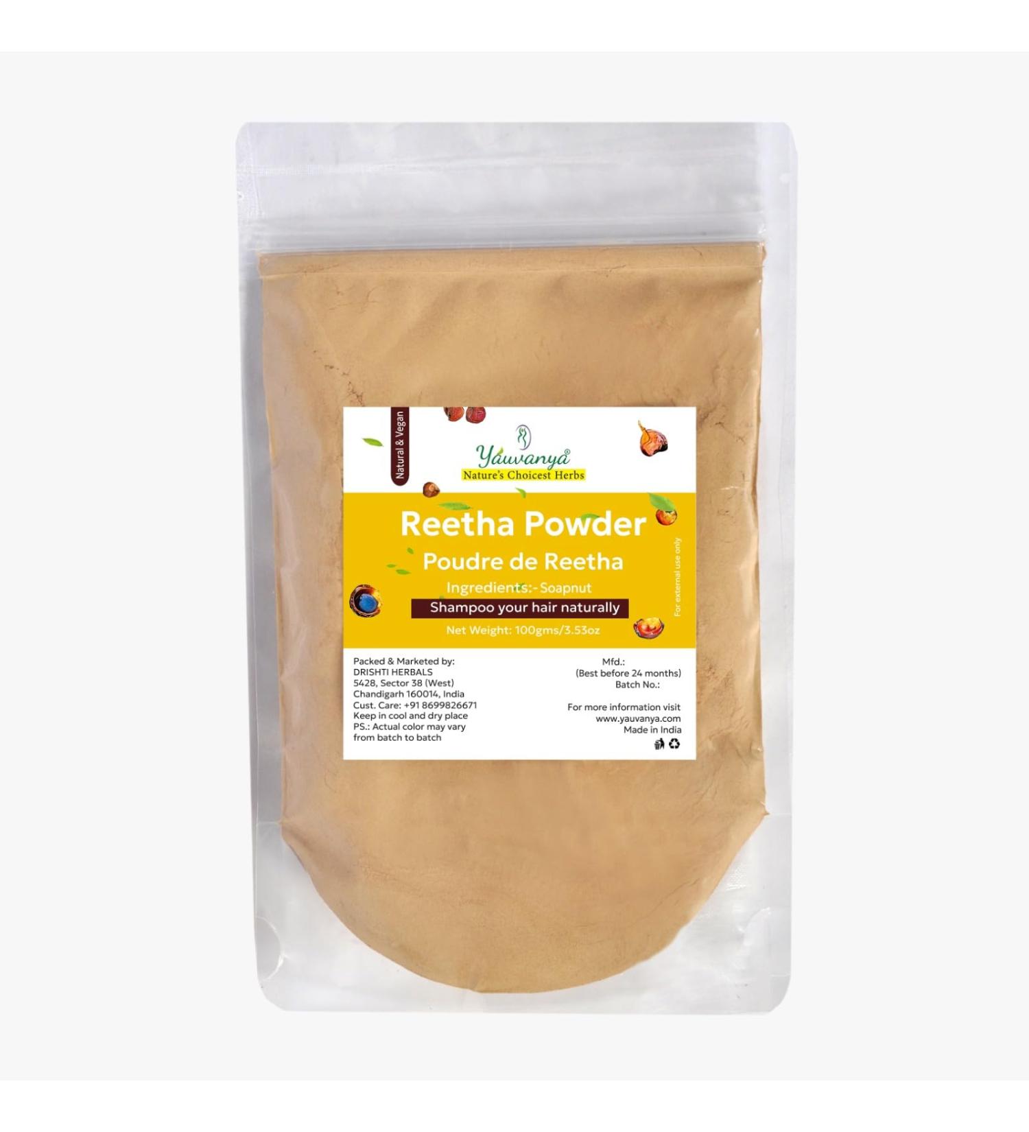 Yauvanya Reetha Powder - Natural Hair Cleanser & Nourisher | 100g | Soapnut (Sapindus mukorossi) - International Shipping - Buy Online on GoSupps.com