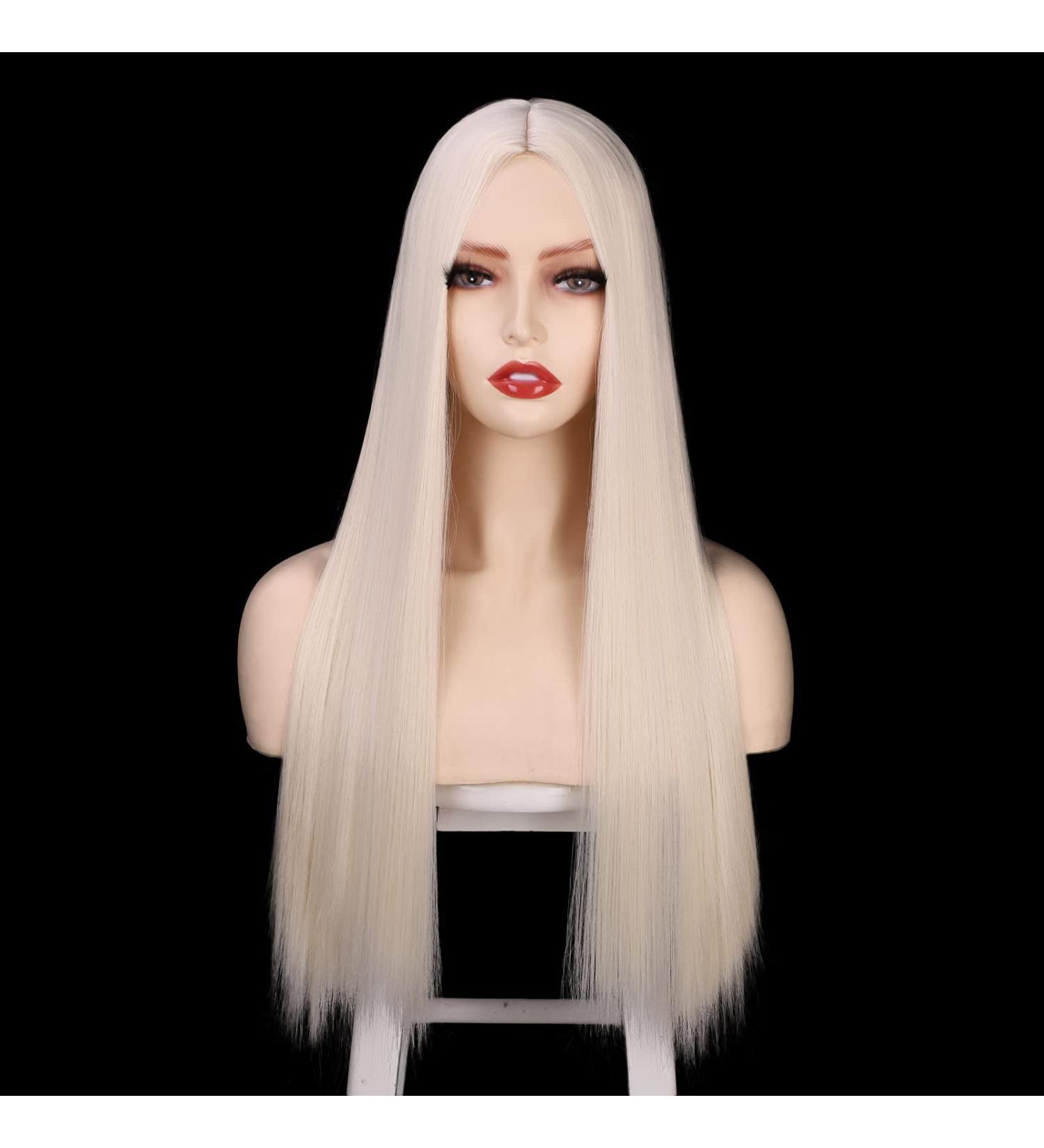 ENTRANCED STYLES 26 Inch Platinum Blonde Straight Wig for Women - Synthetic Cosplay Halloween Party Wig - Buy Online on GoSupps.com