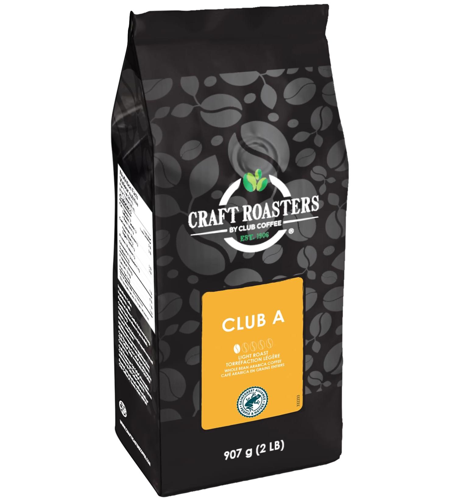 Club Coffee Craft Roasters Club A - Light Roast Whole Bean Coffee Rainforest Alliance Certified 2 Pound Bag Club A - Light Roast 907 g (Pack of 1) - Buy Online on GoSupps.com