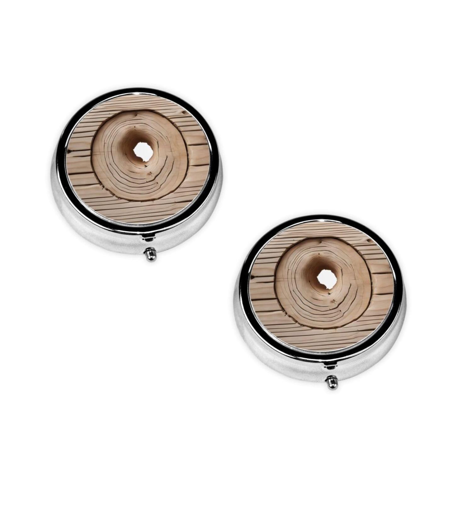 Wood Grain Printed Mini Round Pill Box - 3 Compartment Travel Pill Organizer for Home & Office Use - Buy Online on GoSupps.com