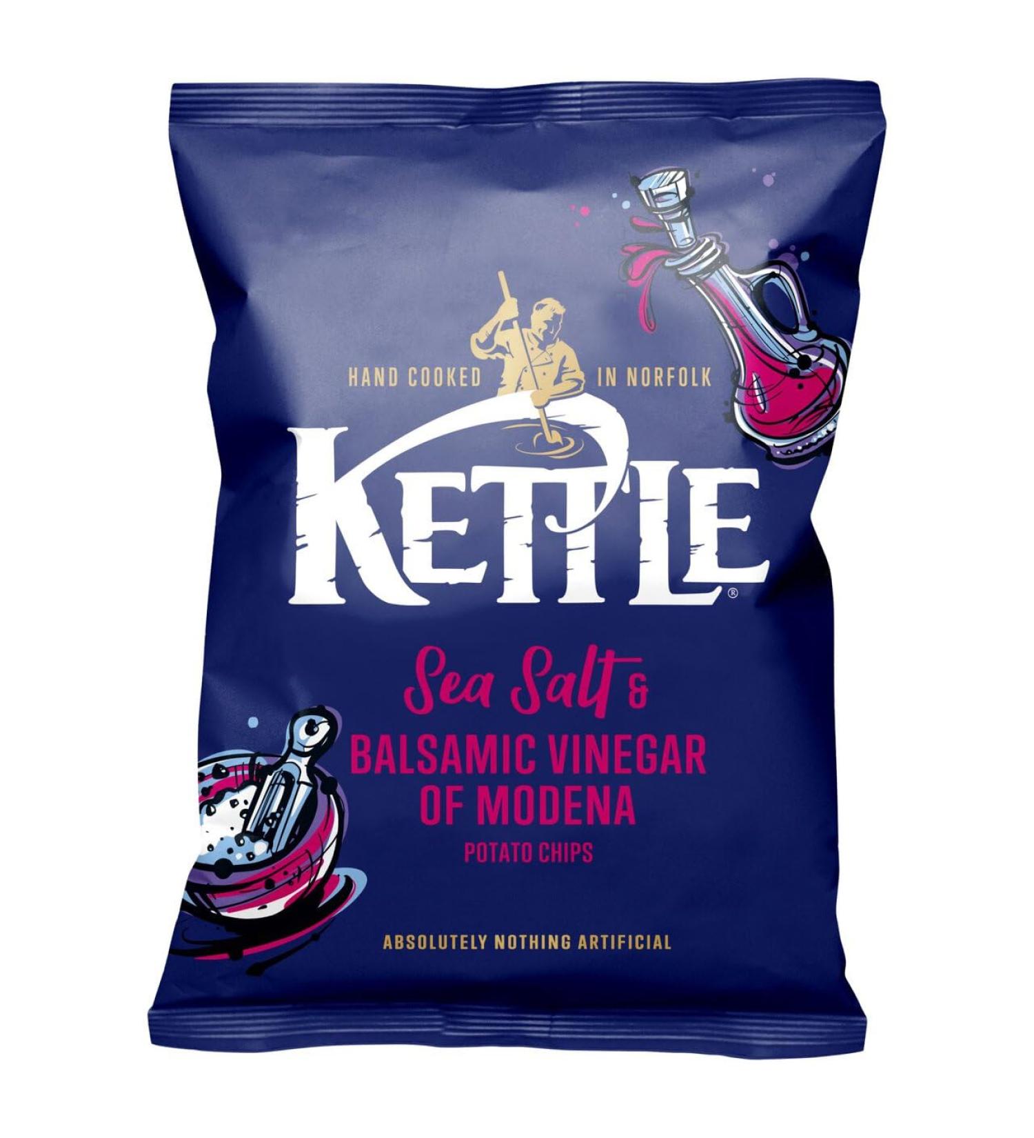 Kettle Handcooked Sea Salt and Balsamic Crisps 12 x 130g Sharing Bags (6 Bags x 130g) 10.83 g (Pack of 12)