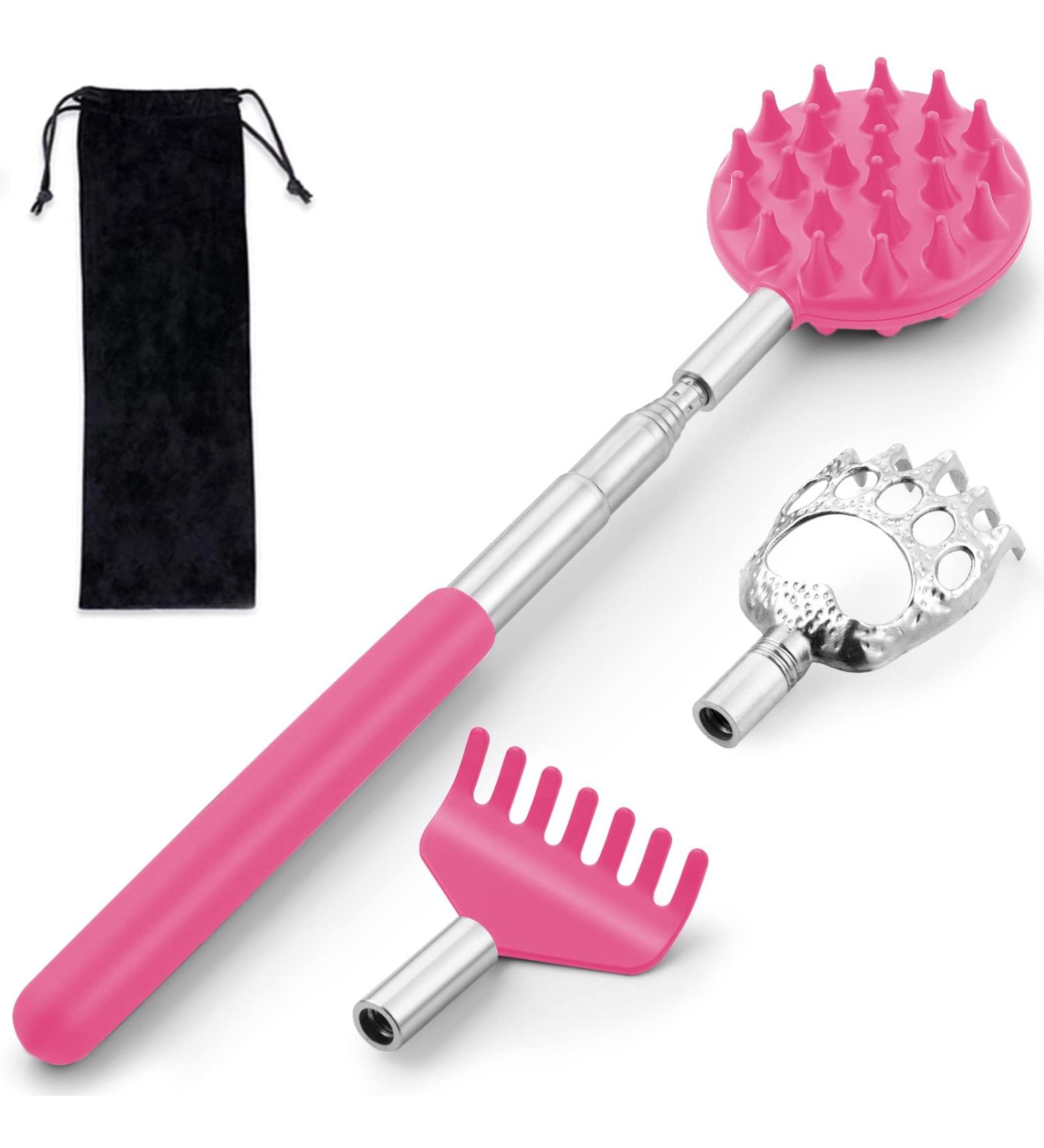 Telescoping Back Scratcher with 3 Detachable Heads | Extendable Bear Claw/Rake Scratcher | Pink | Tukuos - Buy Online on GoSupps.com