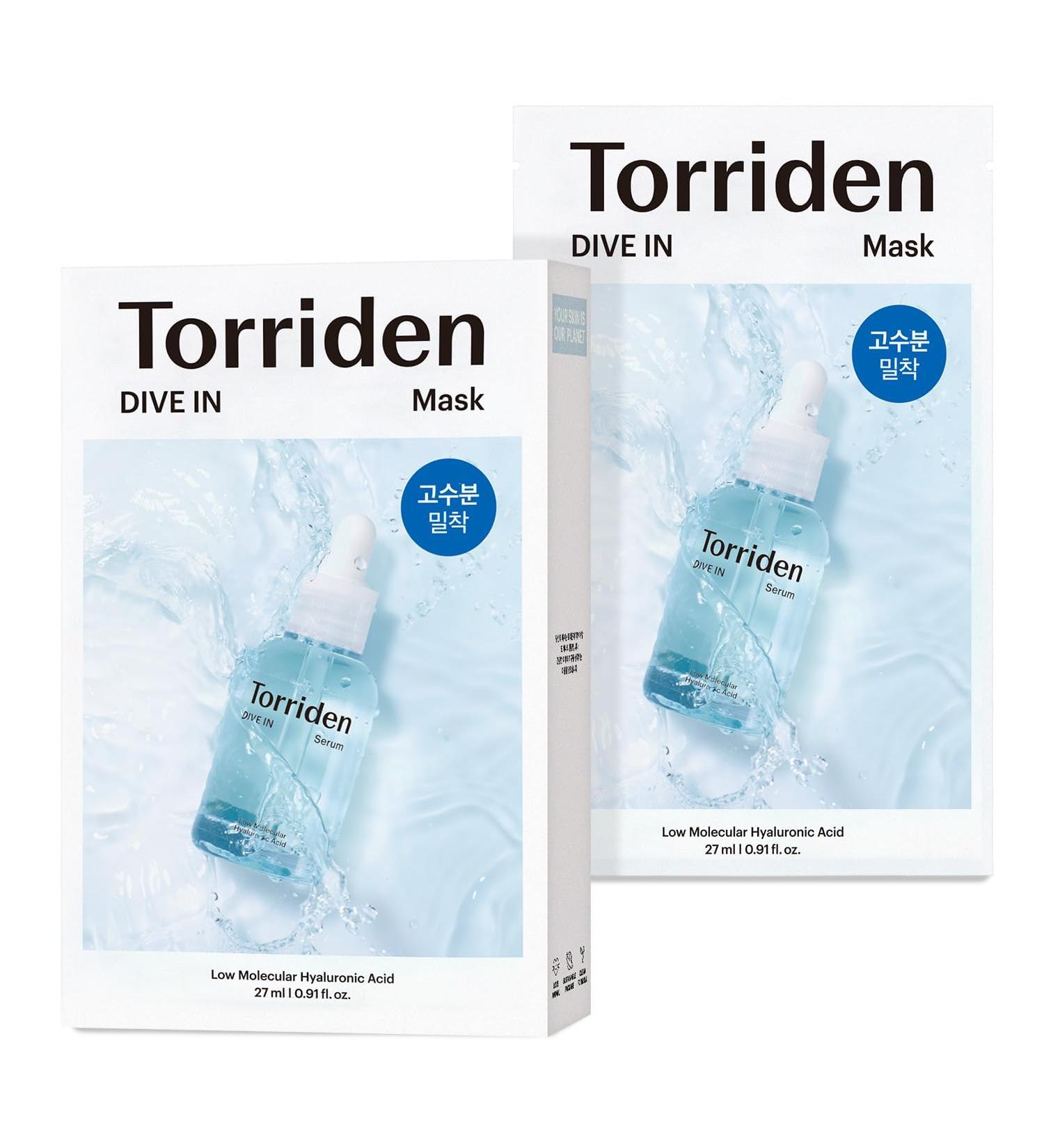 Torriden DiveIn low molecular weight hyaluronic acid facial mask 27 ml moisturizing skin regenerating Kbeauty pack of 10 - Buy Online on GoSupps.com