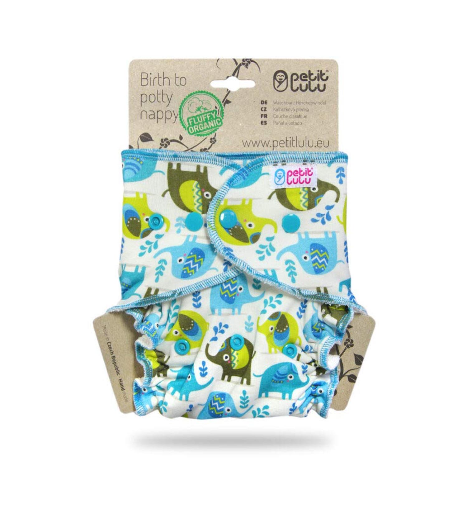 Petit Lulu One Size Cloth Diaper - Fluffy Organic Bamboo Reusable No Polyester (Small Elephants) | Eco-Friendly Diapers for 5-16 kg - Buy Online on GoSupps.com