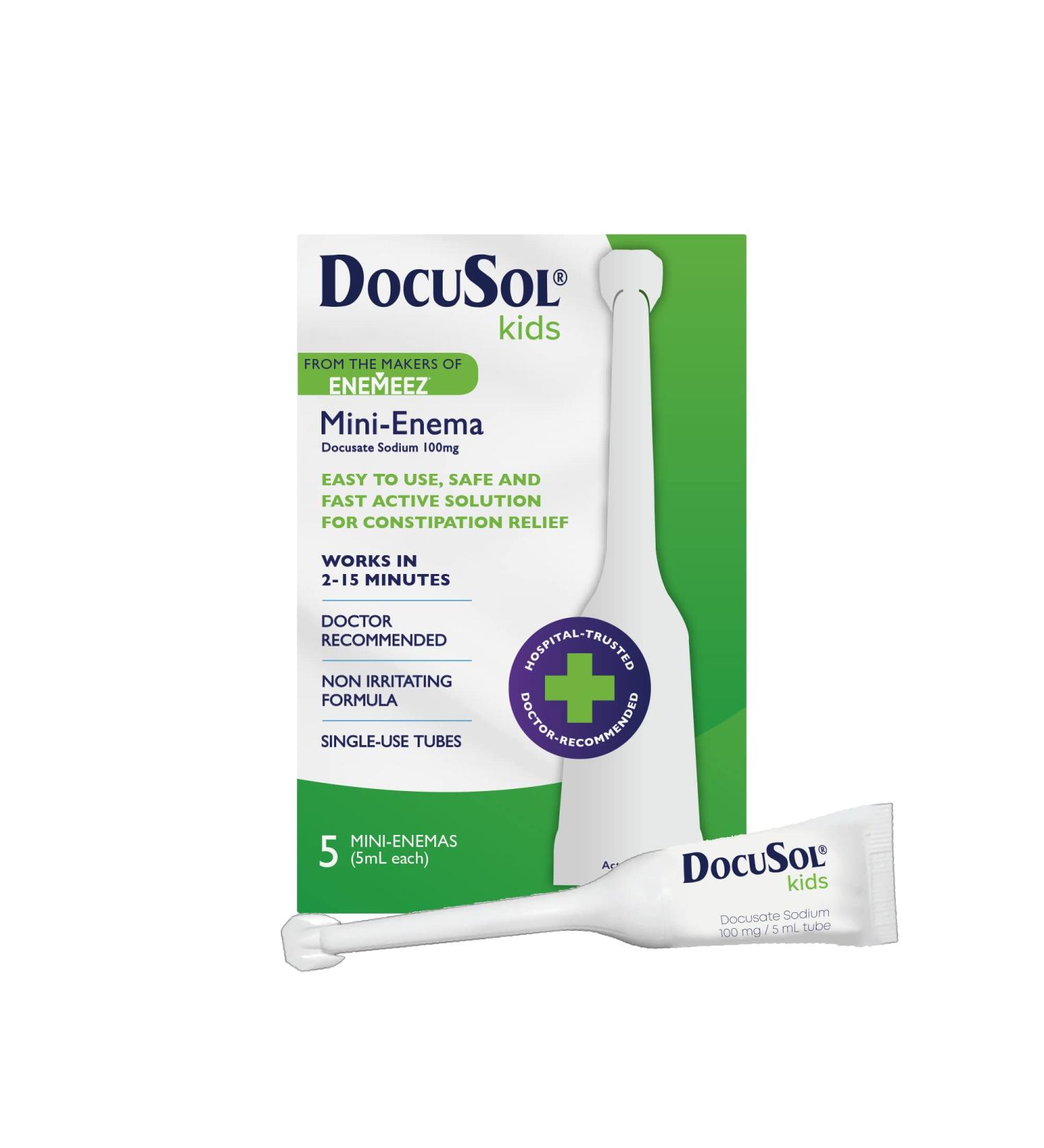 Docusol Kid's Mini Enema 100mg for Constipation Relief - 5 Count Pack - Buy Online on GoSupps.com