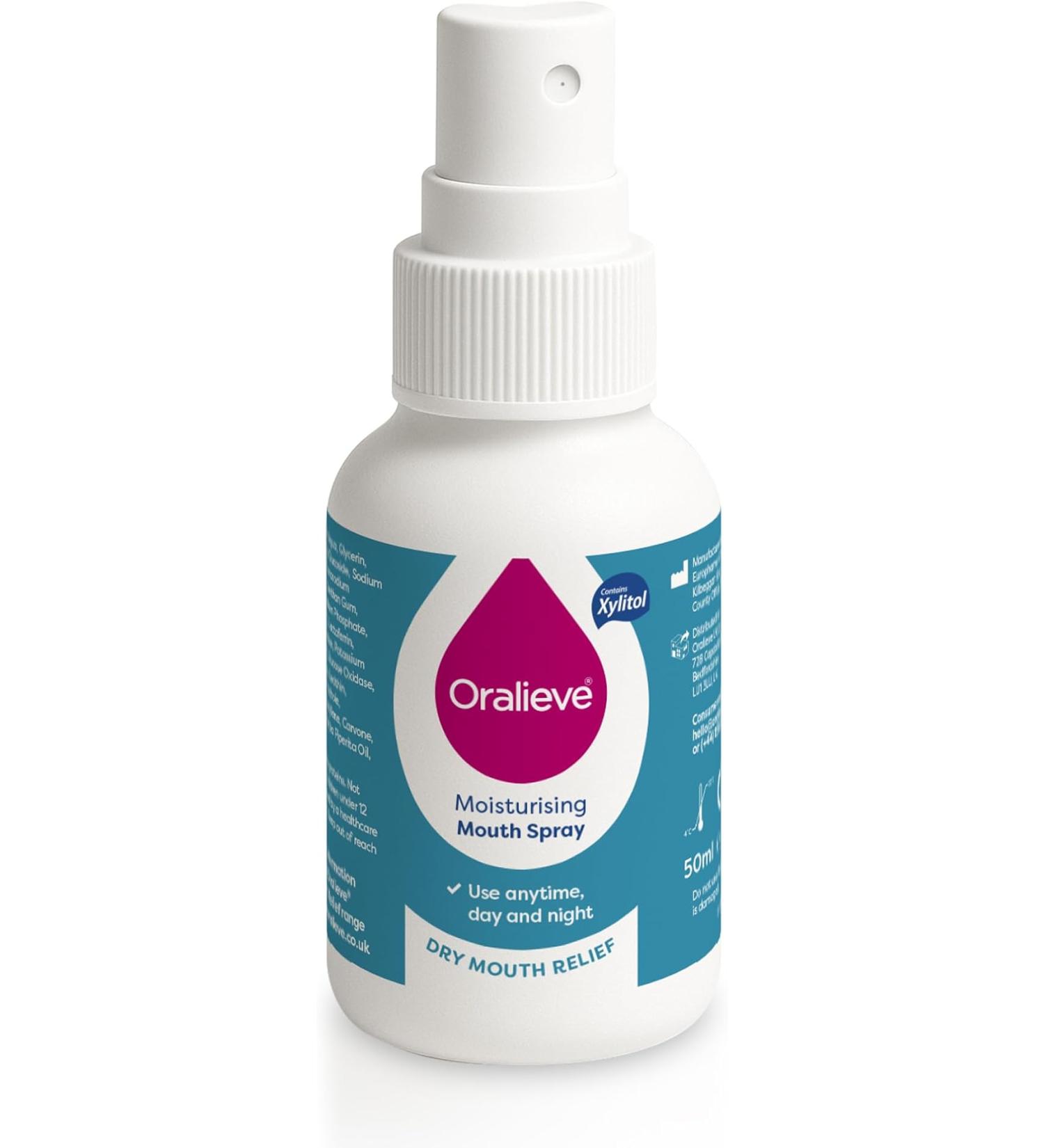 Oralieve Moisturising Dry Mouth Relief Spray (1 x 50ml), Dry Mouth Relief for Sore, Sensitive Mouths. Hydrating Dry Mouth Spray with Xylitol to Protect Teeth - Genuine Oralieve Dry Mouth Relief Spray - Buy Online on GoSupps.com