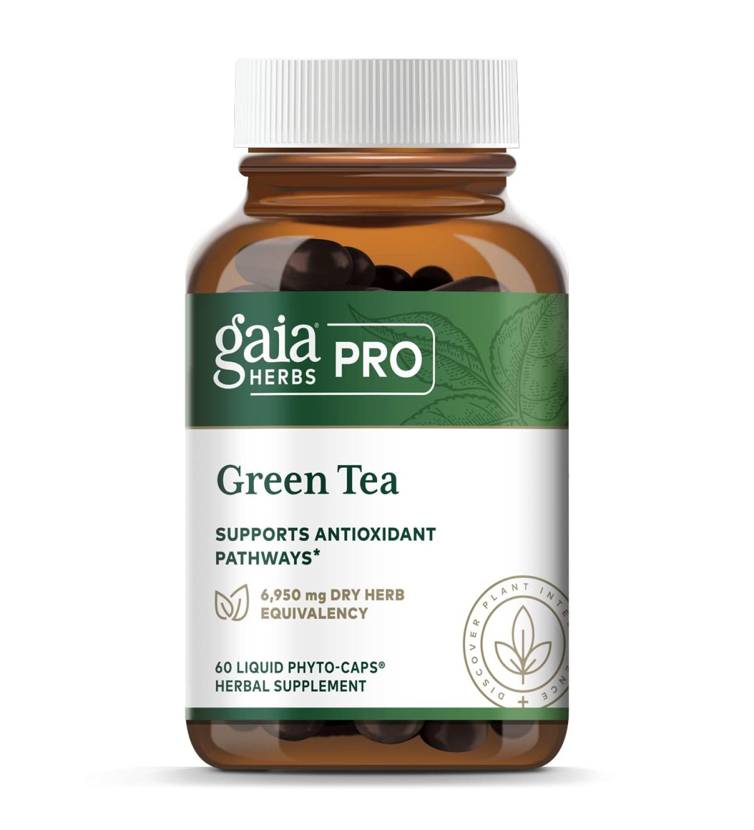Gaia PRO Green Tea Herbal Supplement - Organic Green Tea Leaf Extract - 60 Vegan Liquid Capsules - Buy Online on GoSupps.com