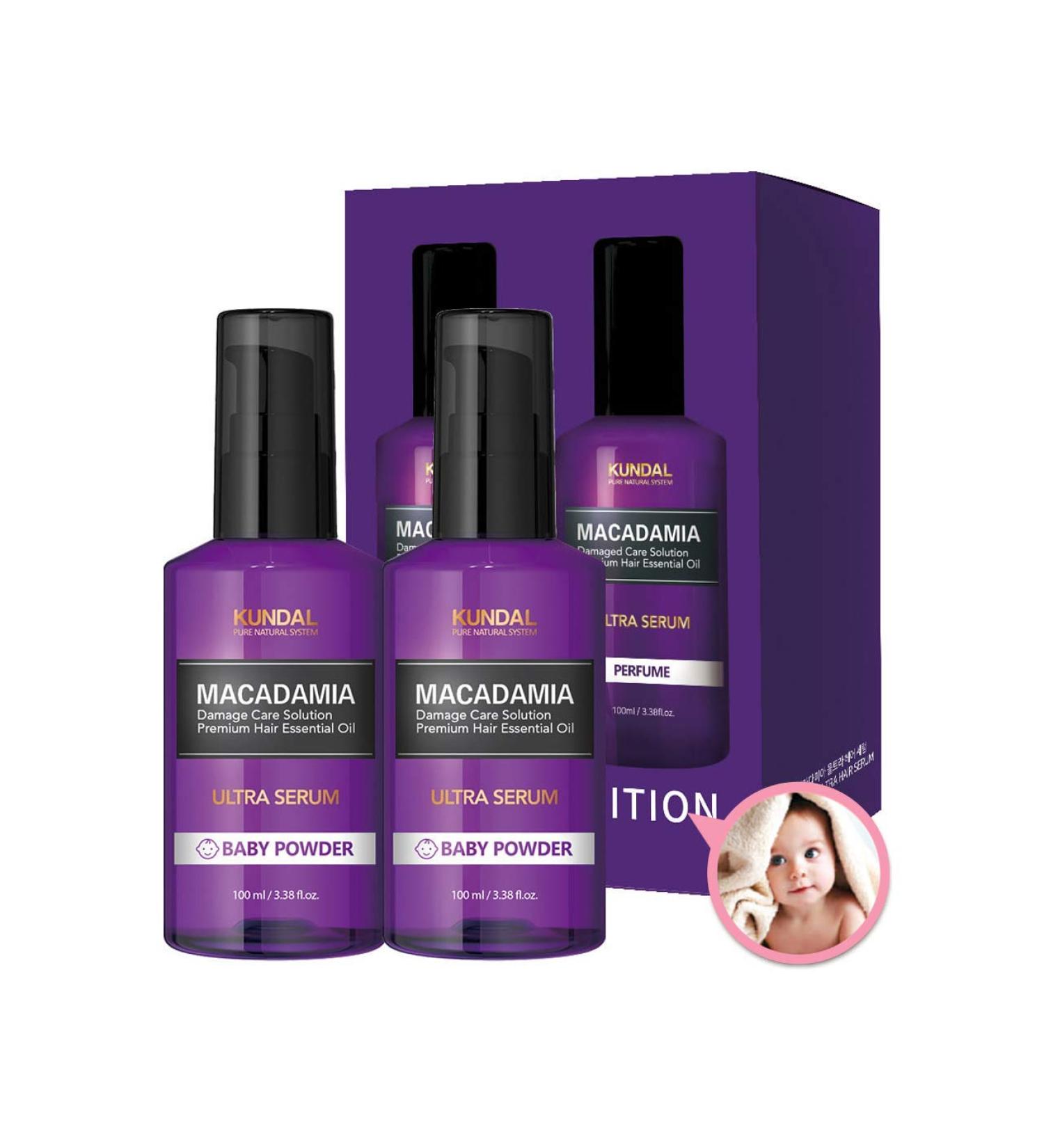 Kundal Macadamia Ultra Hair Serum 100ml - Pure Natural Baby Powder Scent - 7 Seconds to Soft Shiny Hair - 2P Set | International Shipping Available - Buy Online on GoSupps.com