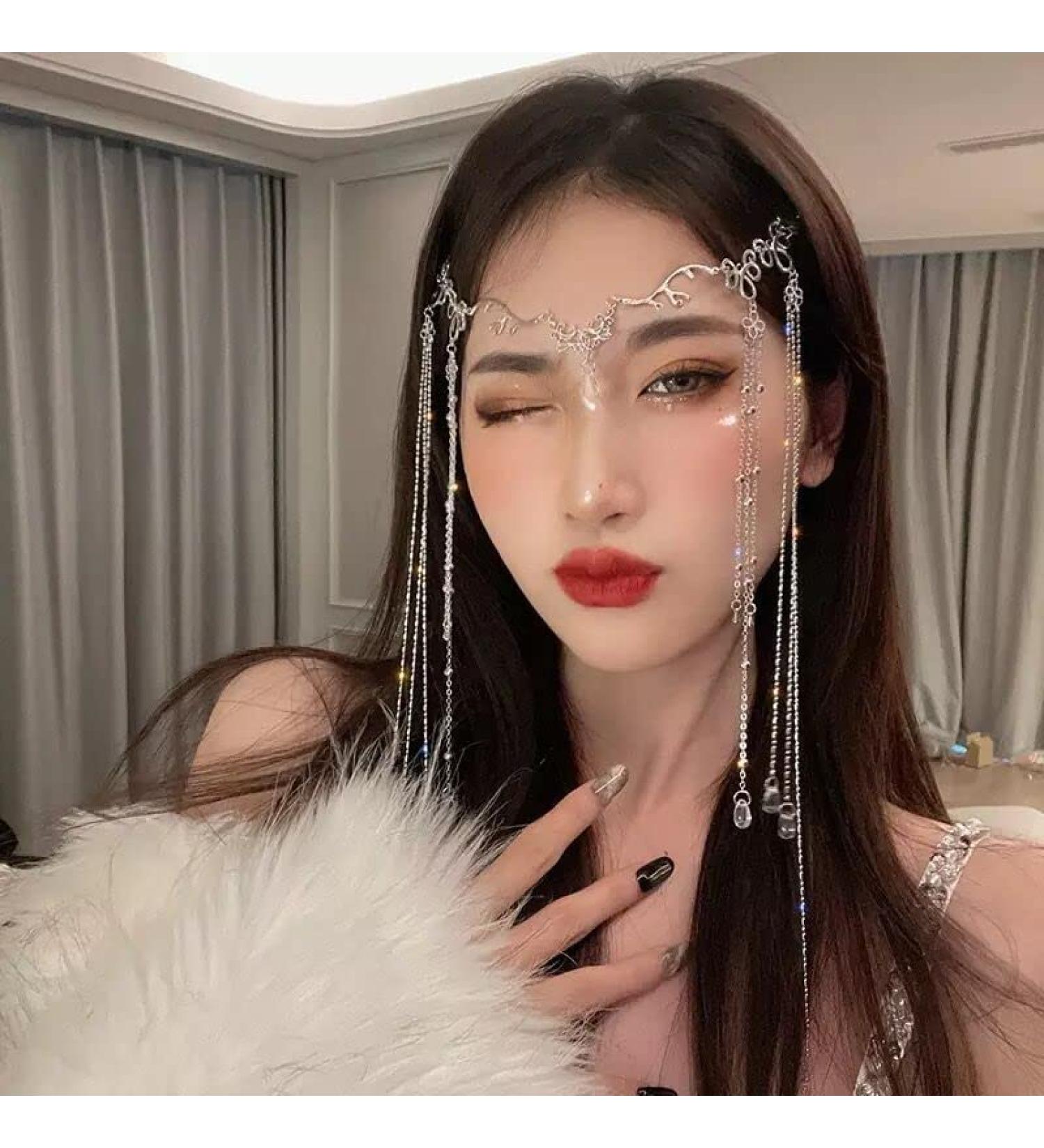 BSLVWG Ethnic style Headband Head Chain with Beaded Fairy Hair Forehead Chain Crystal Headband Face Curtain Hair Accessories for Womens and Girls (02) - Buy Online on GoSupps.com