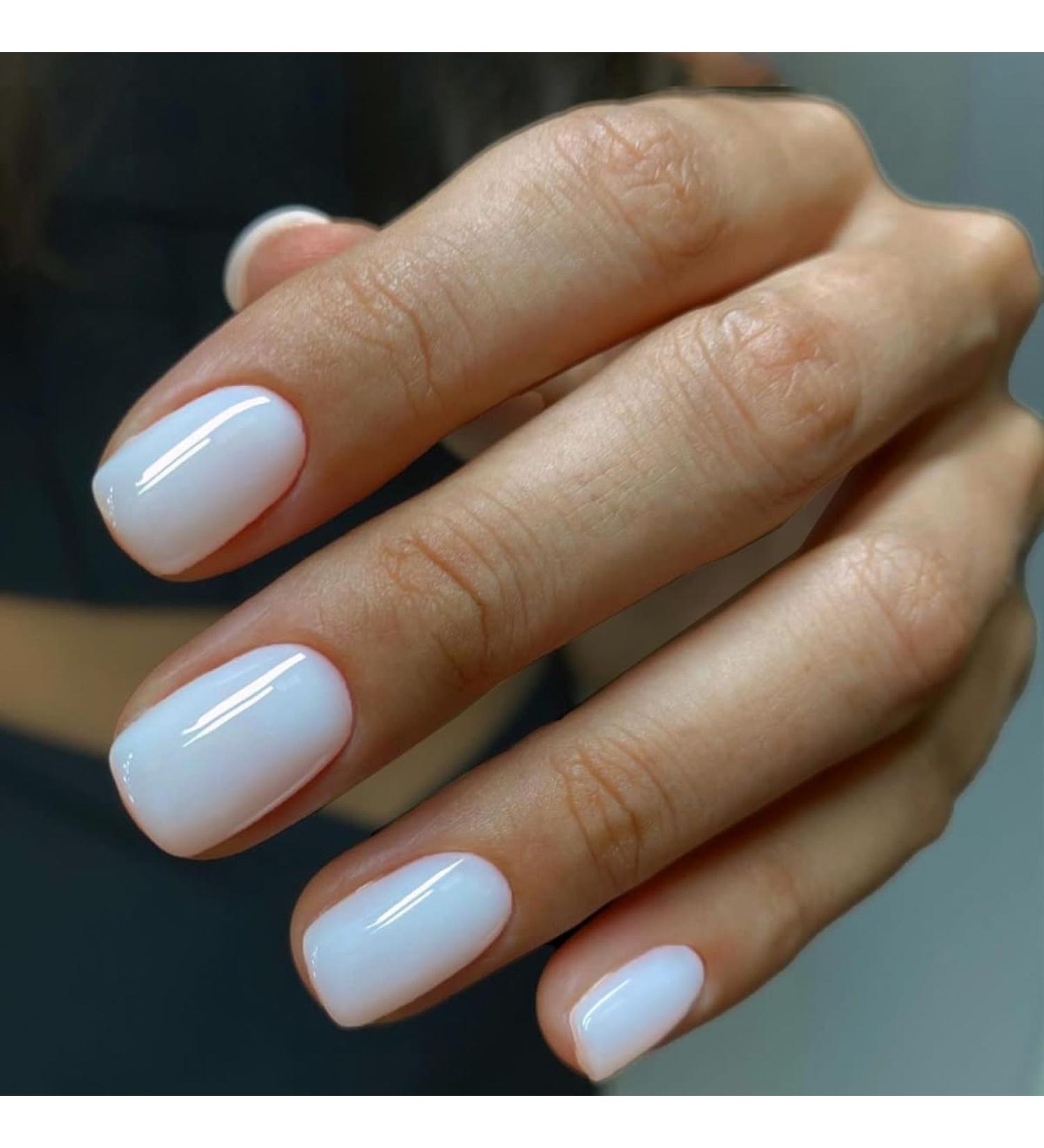 Justotry 24 Pieces Beige & White Angular Press-On Nails - Glossy Artificial Nails for Women with Adhesive Pads - Buy Online on GoSupps.com