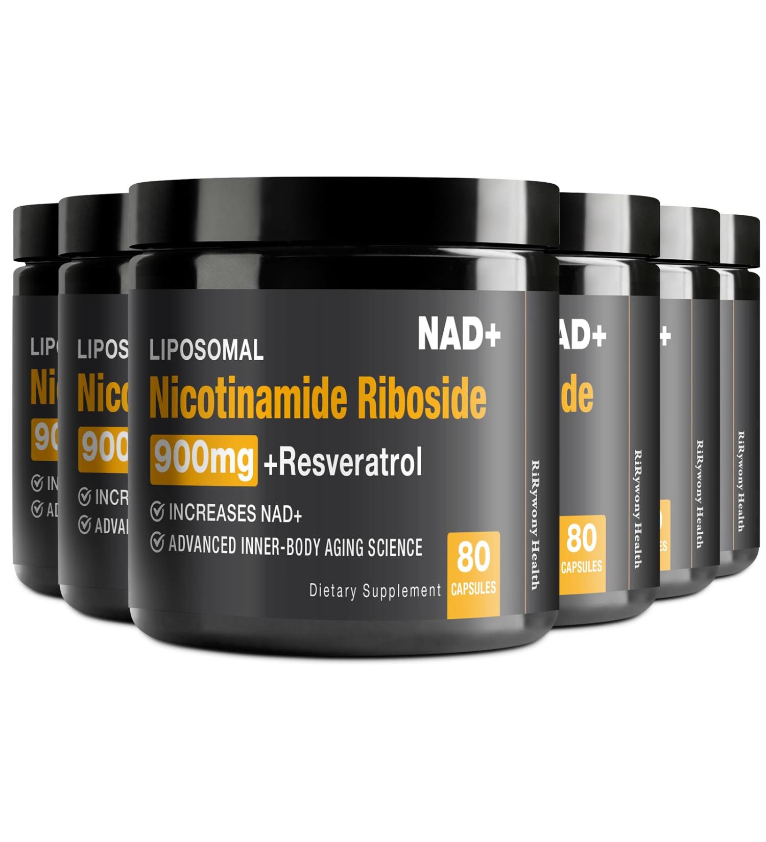 RiRywony Health NAD Supplement - NAD+ with Nicotinamide Riboside (NR) and Resveratrol Quercetin 900mg Pure Organic NAD Plus for Cellular Repair Healthy Aging Brain Function 80 Capsules (Pack of 6)