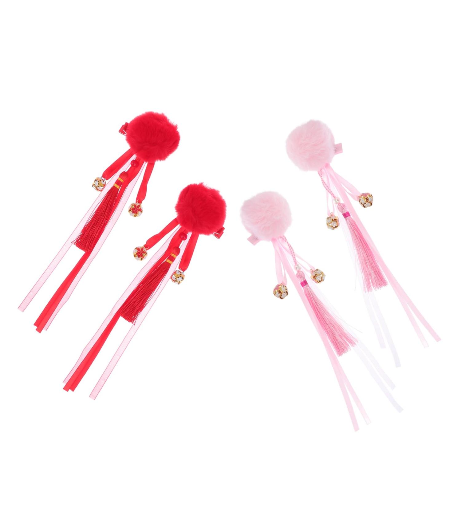 Housoutil 2 Pairs Antique Hairpin Tassel Hair Clip Hanfu Headdress Kids Barrettes for Hair Chinese Hair Clip Fluffy Hair Clips Hanfu Hair Clamps Kid Headwear Baby Girl Plush Issue Card Red - Buy Online on GoSupps.com