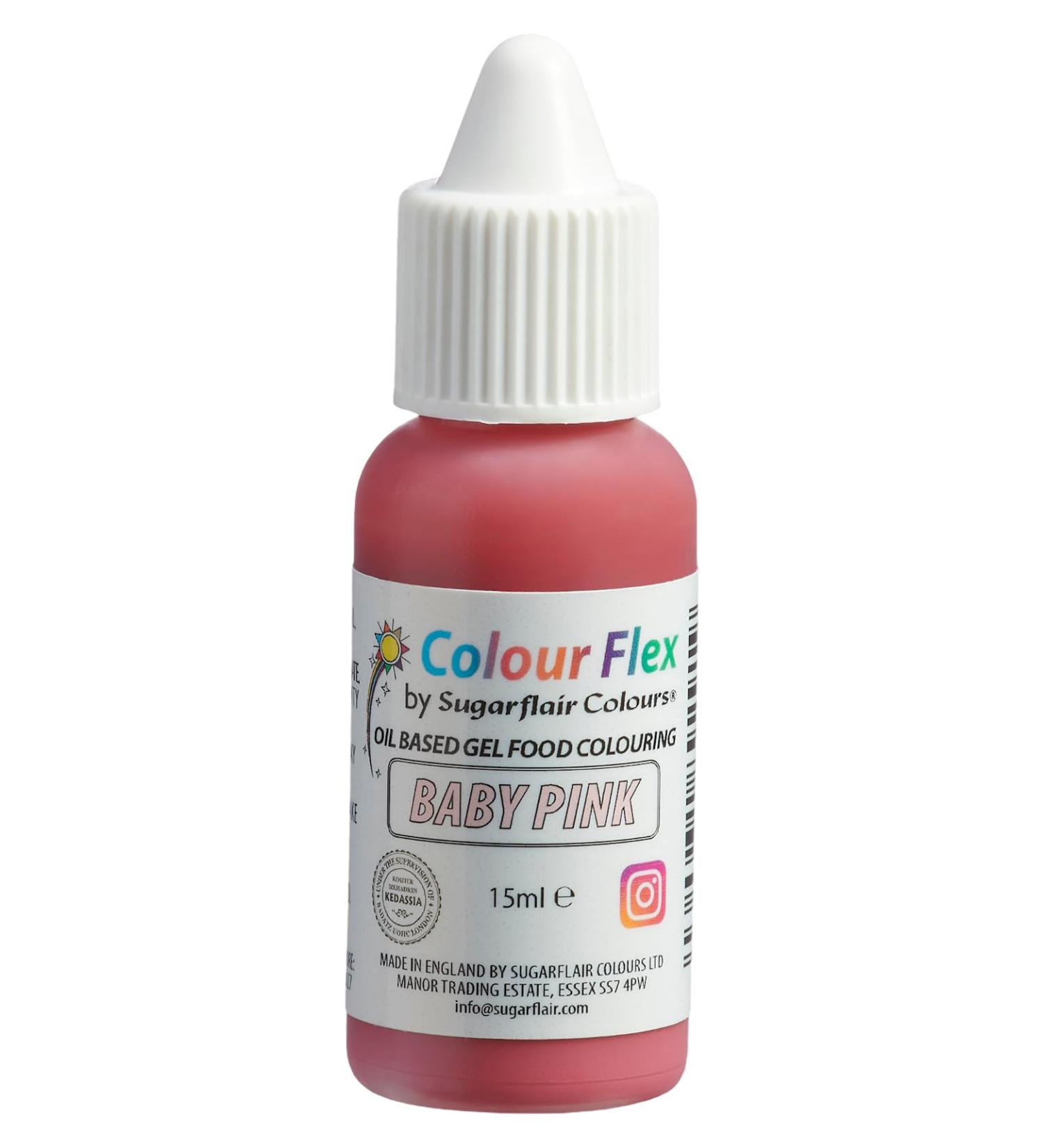 Colour Flex Baby Pink Oil Based Food Colouring Gel For Colouring High Fat Foods Buttercream Chocolate Batters Fondant Icing & More - 15ml