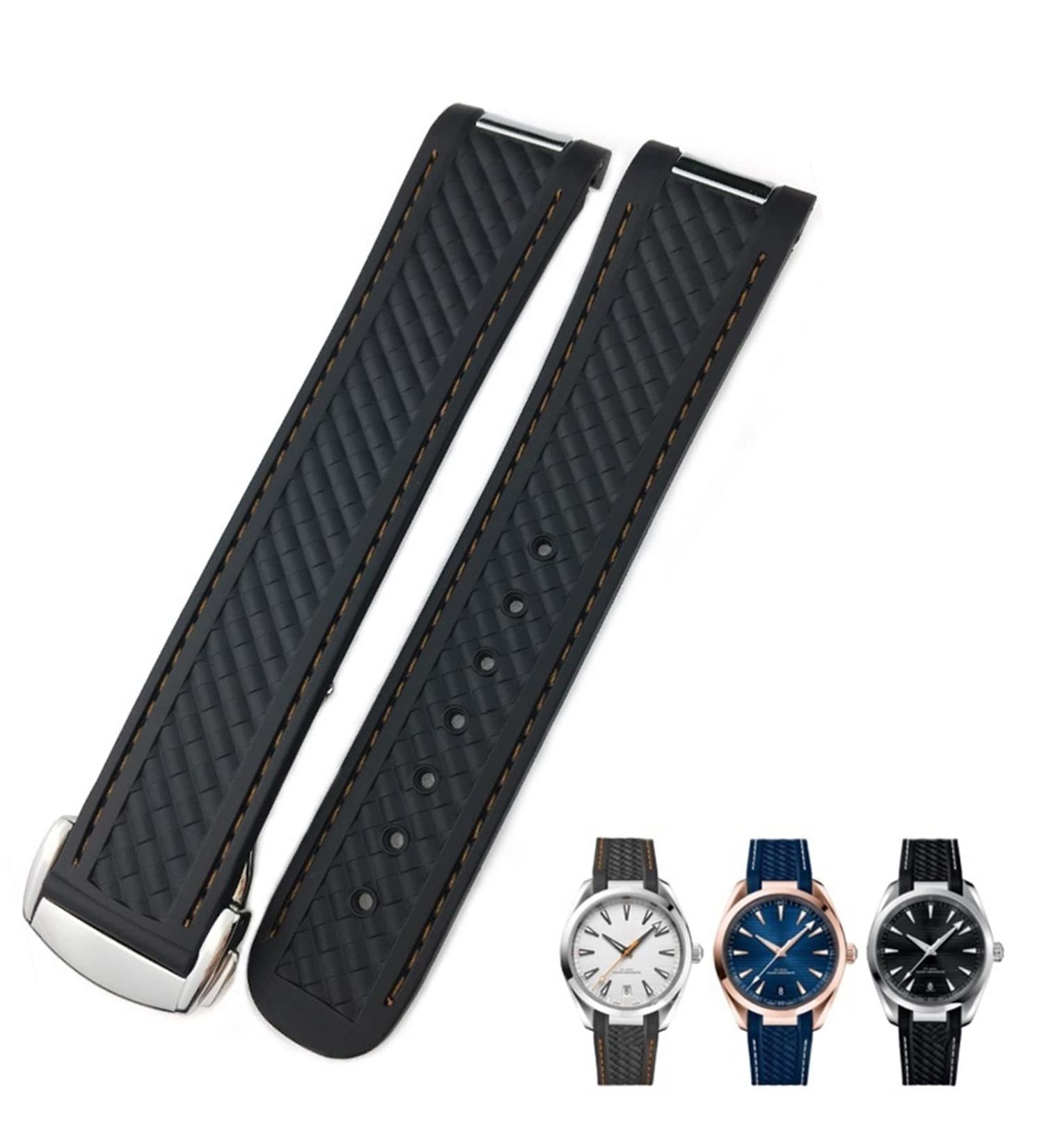 KKFAUSE Rubber Watch Bracelet for Omega Seamaster 300 Aqua Terra Speedmaster | 19mm & 20mm Black Orange Silicone Wrap - Buy Online on GoSupps.com