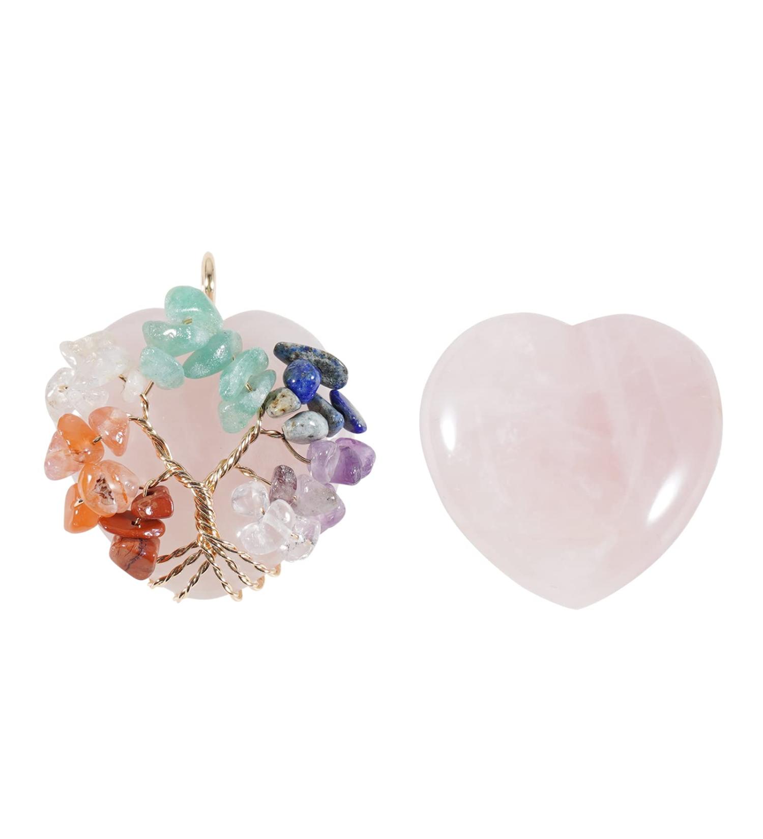Soulnioi Pink Crystal 7 Chakra Tree of Life Pendant - Rose Quartz Healing Stone Necklace - Buy Online on GoSupps.com