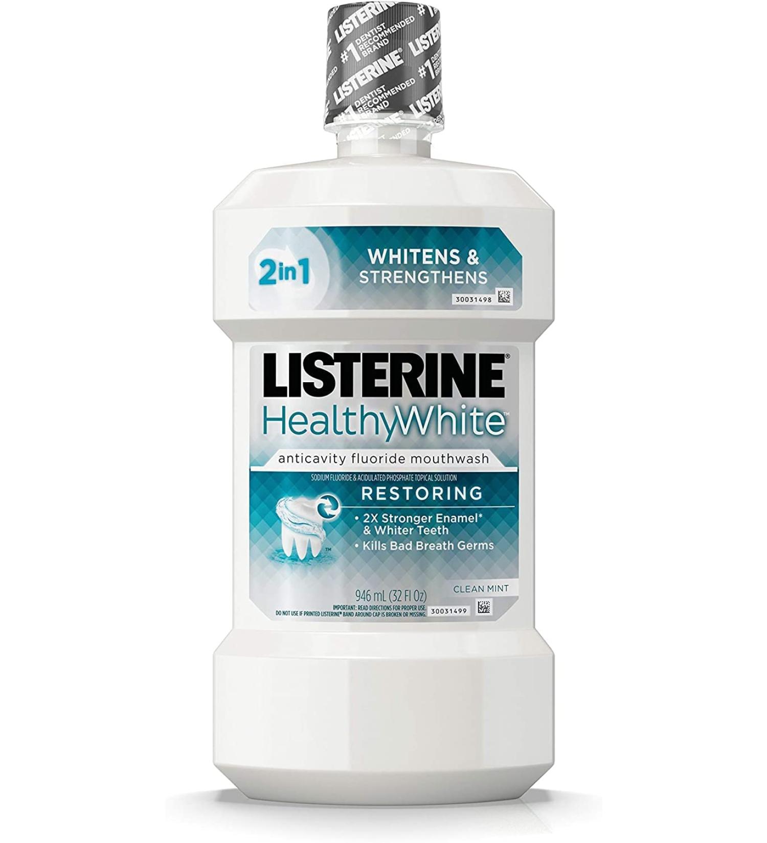 Listerine Whitening Plus Restoring Fluoride Rinse Clean Mint 946 mL - Pack of 2 | Oral Care - Buy Online on GoSupps.com