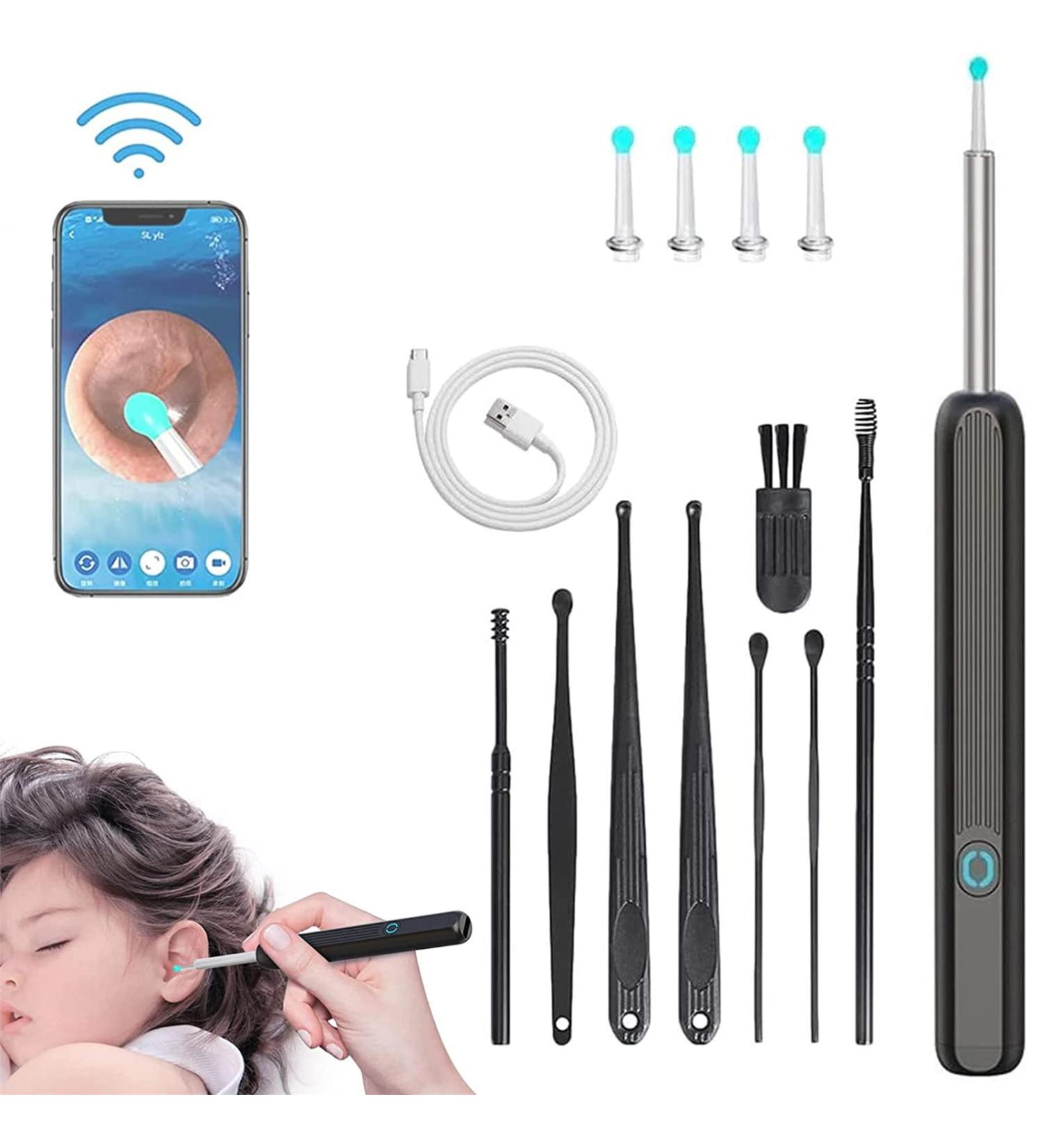 WiFi 1080p HD Otoscope Smart Ear Wax Remover Kit with LED Light - Black - Buy Online on GoSupps.com