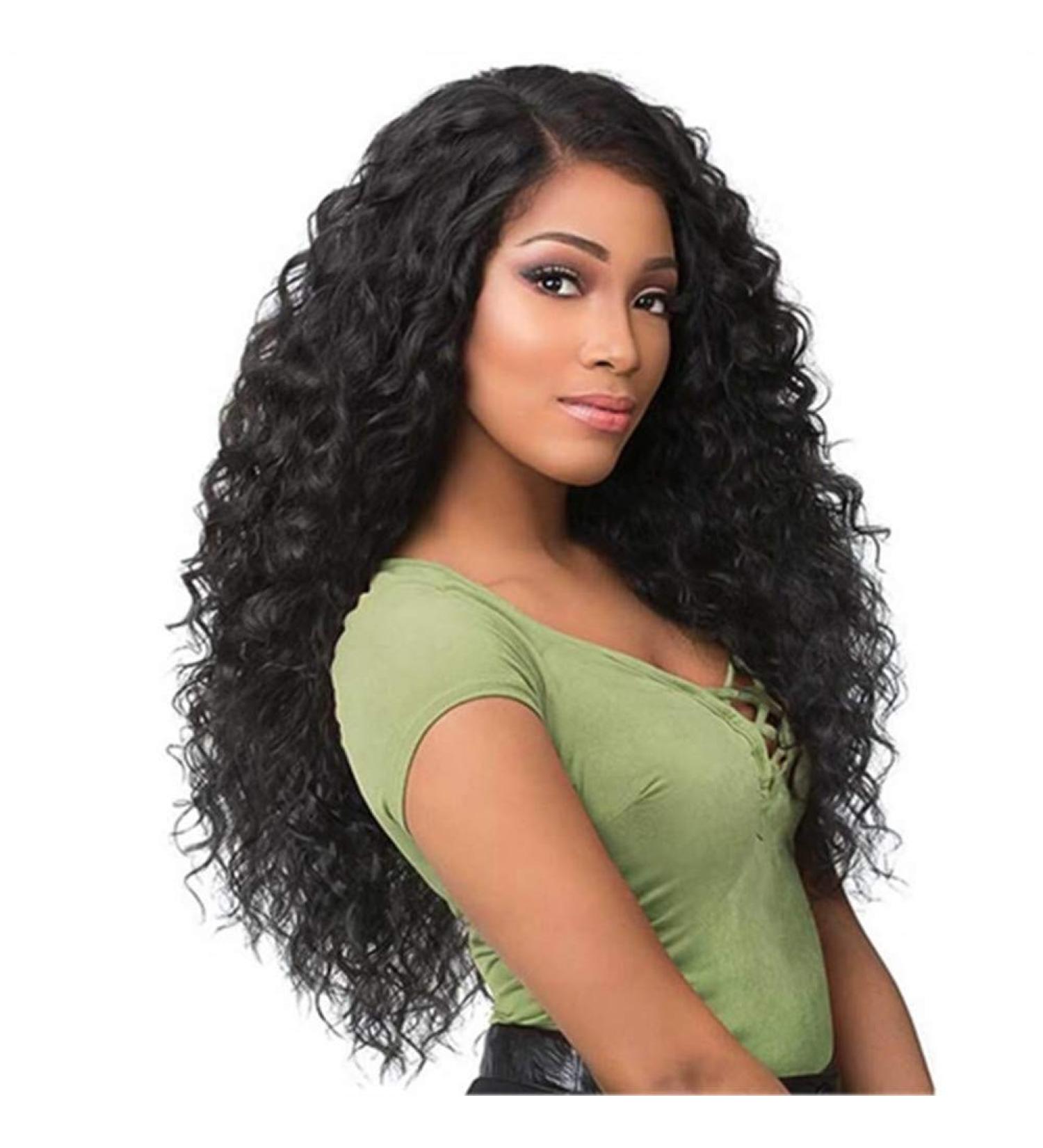 Fleurapance women's wig long black curly natural synthetic fiber wig for black women