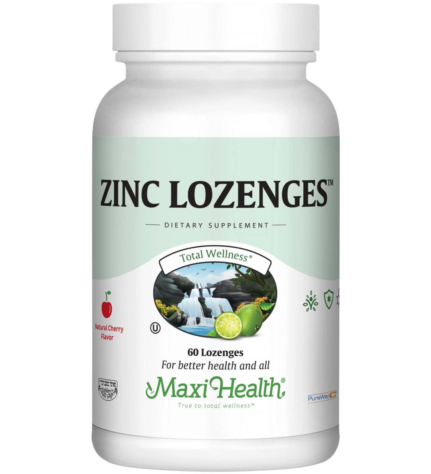 Maxi-Health Zinc Lozenges - Zinc Citrate 10mg - with Vitamin C - Cherry Flavor - 60 Chewables - Kosher - Buy Online on GoSupps.com