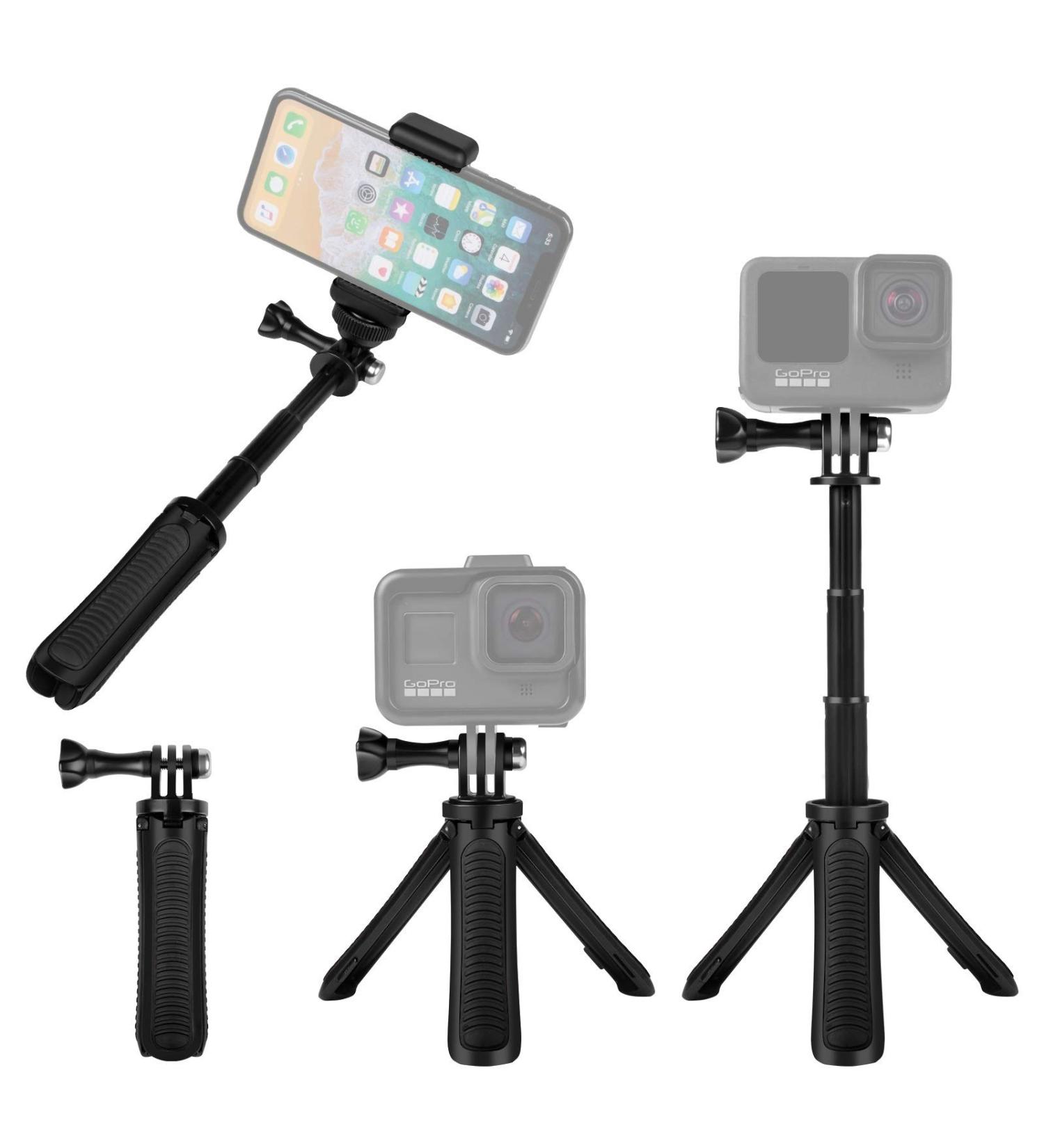 Taisioner Mini Pocket Selfie Stick Tripod for GoPro, AKASO, Insta360, DJI, Osmo Action Camera & Smartphone - Compact 3-in-1 Grip Pole for Kids & Adults (Black) - Buy Online on GoSupps.com