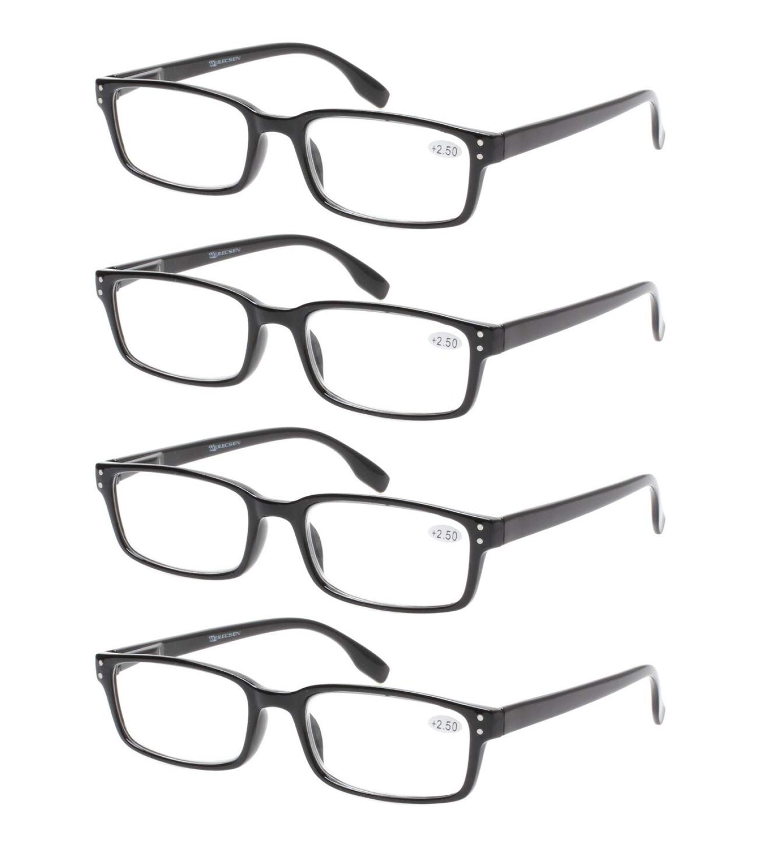 Kerecsen 4 Pack Reading Glasses for Women and Men - Rectangular Fashion Black Frame Readers with Spring Hinges - 1.5 Diopters - Buy Online on GoSupps.com
