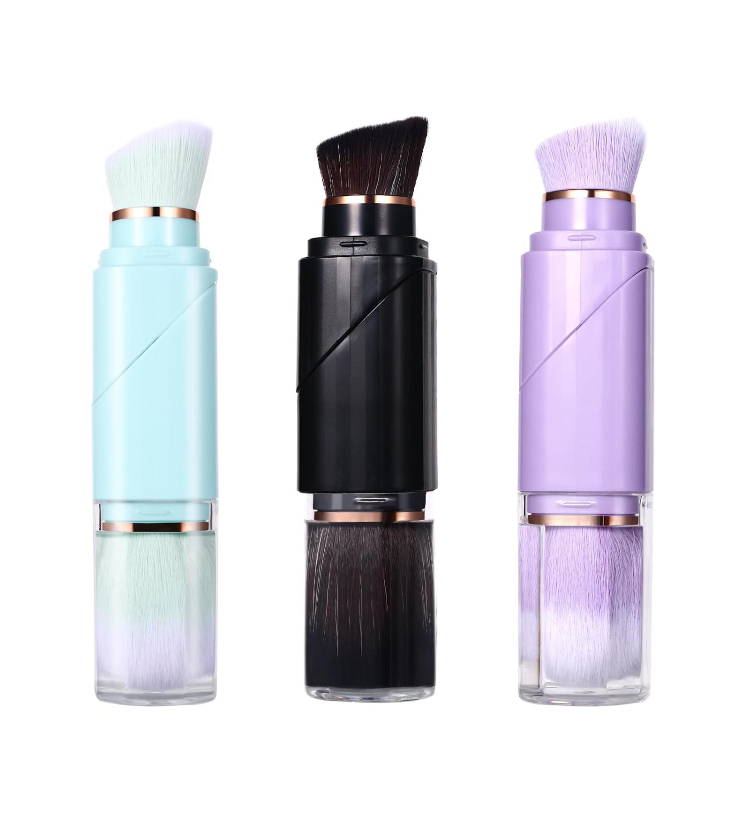 Vtrem Retractable Travel Makeup Brush Set - Kabuki Double-Ended Foundation & Blush Brushes in Blue Black Purple | Mini Compact Face Brush for Flawless Powder & Highlighter - Buy Online on GoSupps.com