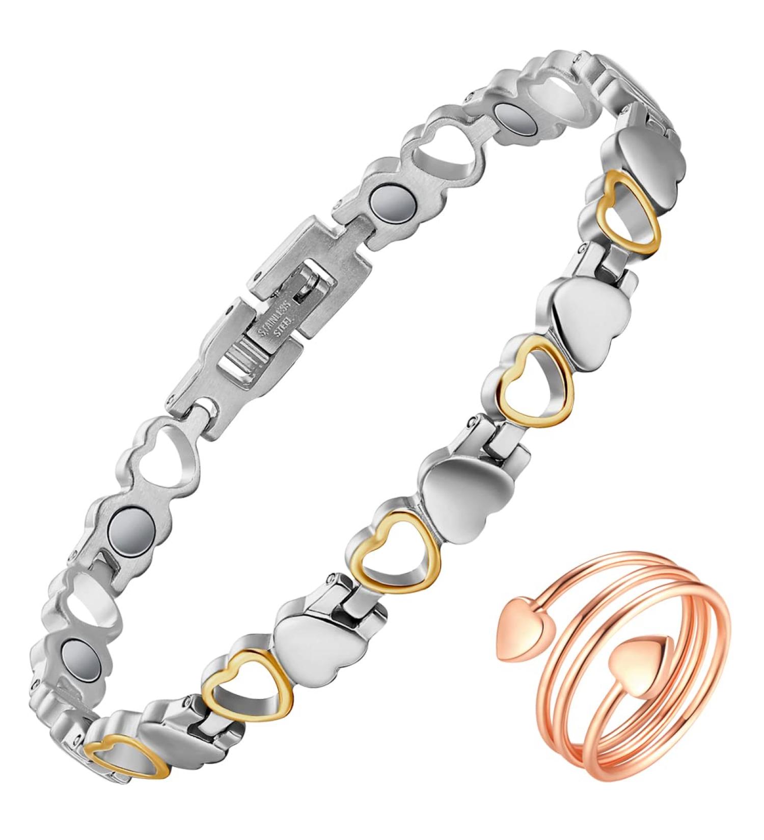 Shop Vicmag Magnetic Bracelets for Women - Titanium Steel 3500 Gauss Magnets Heart Design Gift with Distance Tools - Buy Online on GoSupps.com